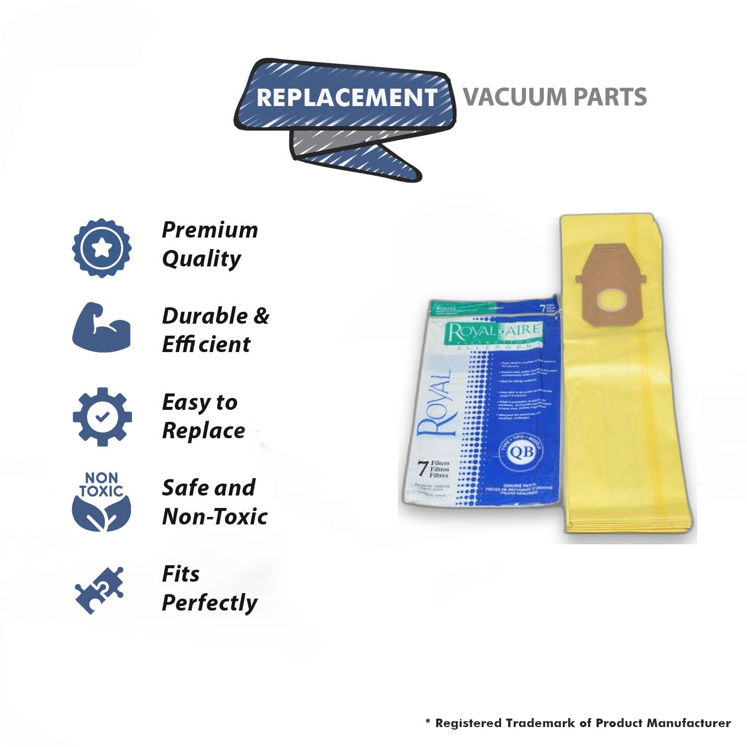Topvacuumparts Type QB Vacuum Cleaner Bags Replacement For Royal Pro series Lightweight UR30095, 7 Bags