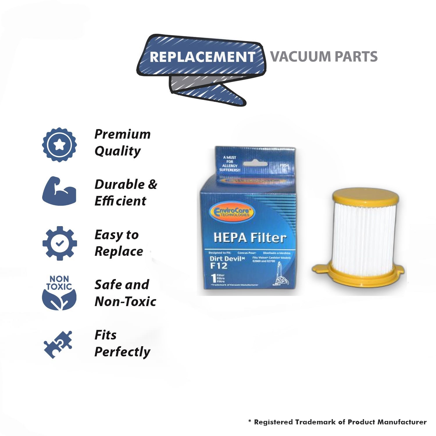 Topvacuumparts Replacement Part For Dirt Devil Style F12, Vision Canister Vacuum Cleaner Hepa Filter # compare to part 3 KD1680 000