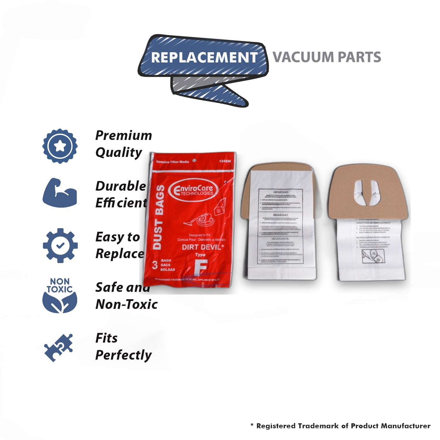 Topvacuumparts Replacement Part For Dirt Devil Vacuum Cleaner Type F Paper Bag 3PK# Compare To Part 3200147001