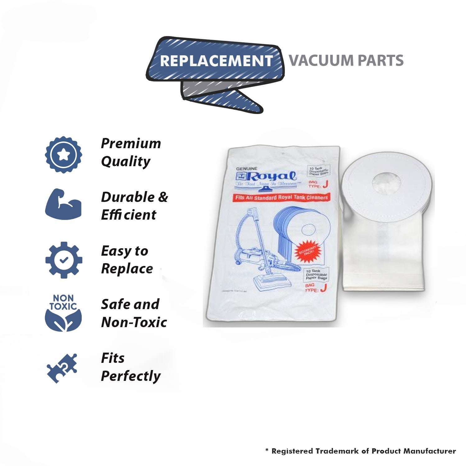 Topvacuumparts Replacement Part For Royal 401, 4100-4600 Vacuum Cleaner Paper Bags 10pk # compare to part 3041147001