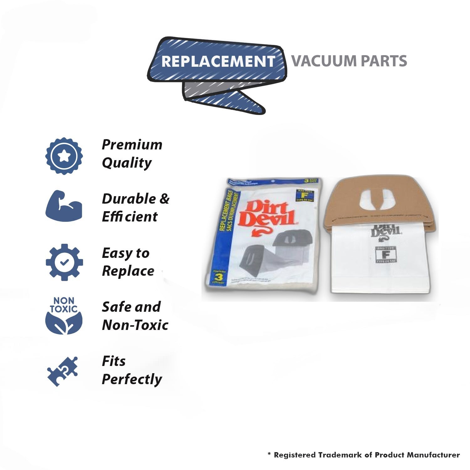 Topvacuumparts Type-F Paper Bags 6 Replacement Part For Dirt Devil Canister Vacuum Cleaner # compare to part 3200147001