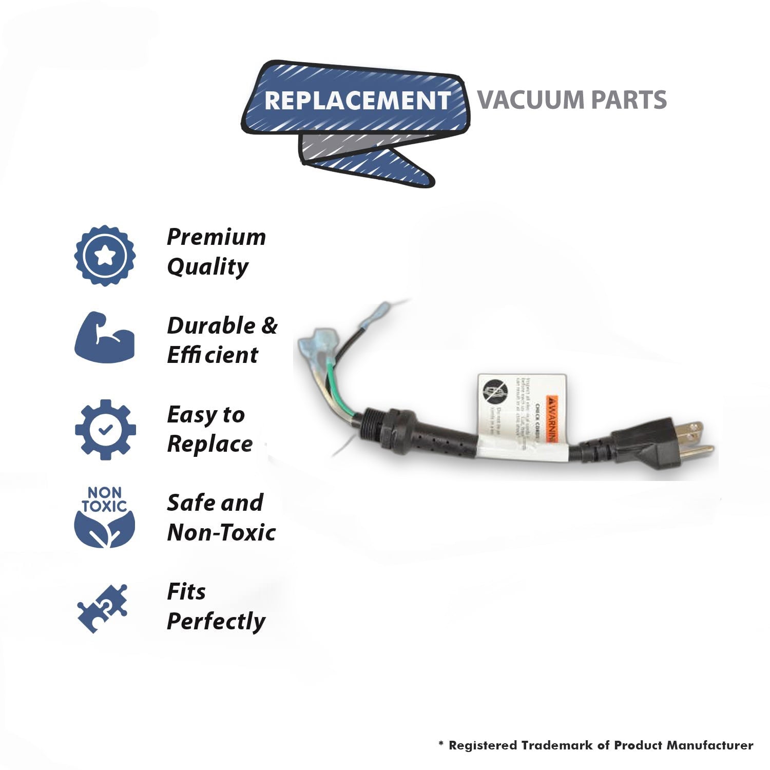 Topvacuumparts Replacement Part For Proteam, Super Coach Pro 10 Vacuum Cleaner Black 3-Wire Power Cord # compare to part 834165