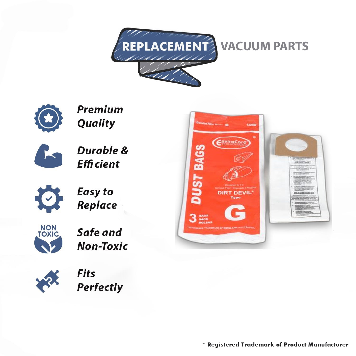 Topvacuumparts Replacement Part For Dirt Devil Type-G Hand Vacuum Cleaner Paper Bags 3Pk # 3010347001