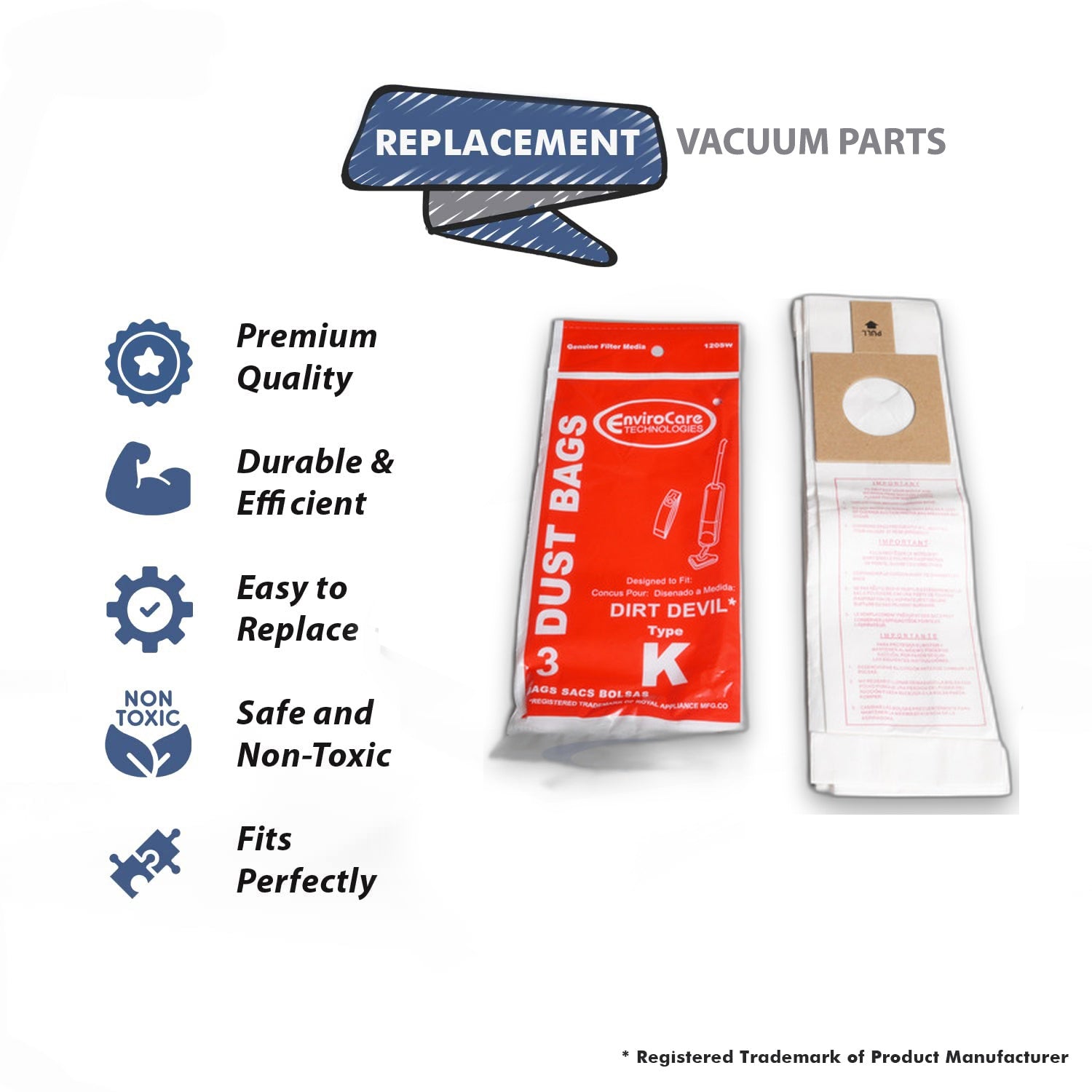 Topvacuumparts Replacement Part For Dirt Devil Type K Broom Vacuum Cleaner Paper Bags 3pk # compare to part 3320230001