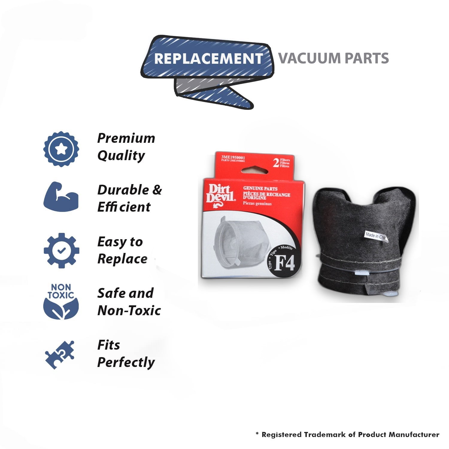 Topvacuumparts Replacement Part For Royal Vacuum Cleaner Filter with O Adapter 2pk # compare to part 3ME1950001