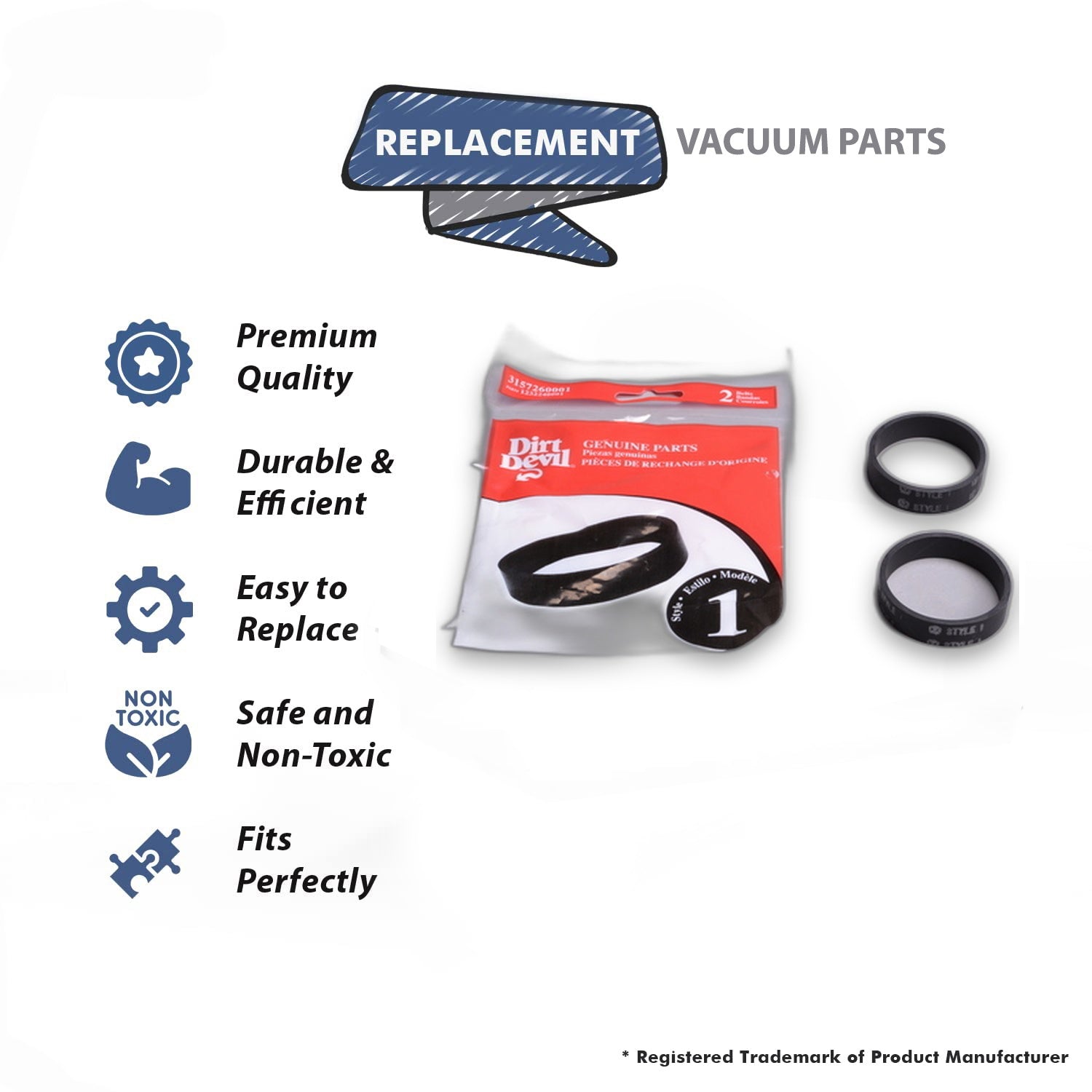 Topvacuumparts Replacement Part For Dirt Devil Hand Vac Belt Style 1 Fits M08500, M08230K, M08230X, M103, M08100, M08230RED 6PK # Part 3157260001
