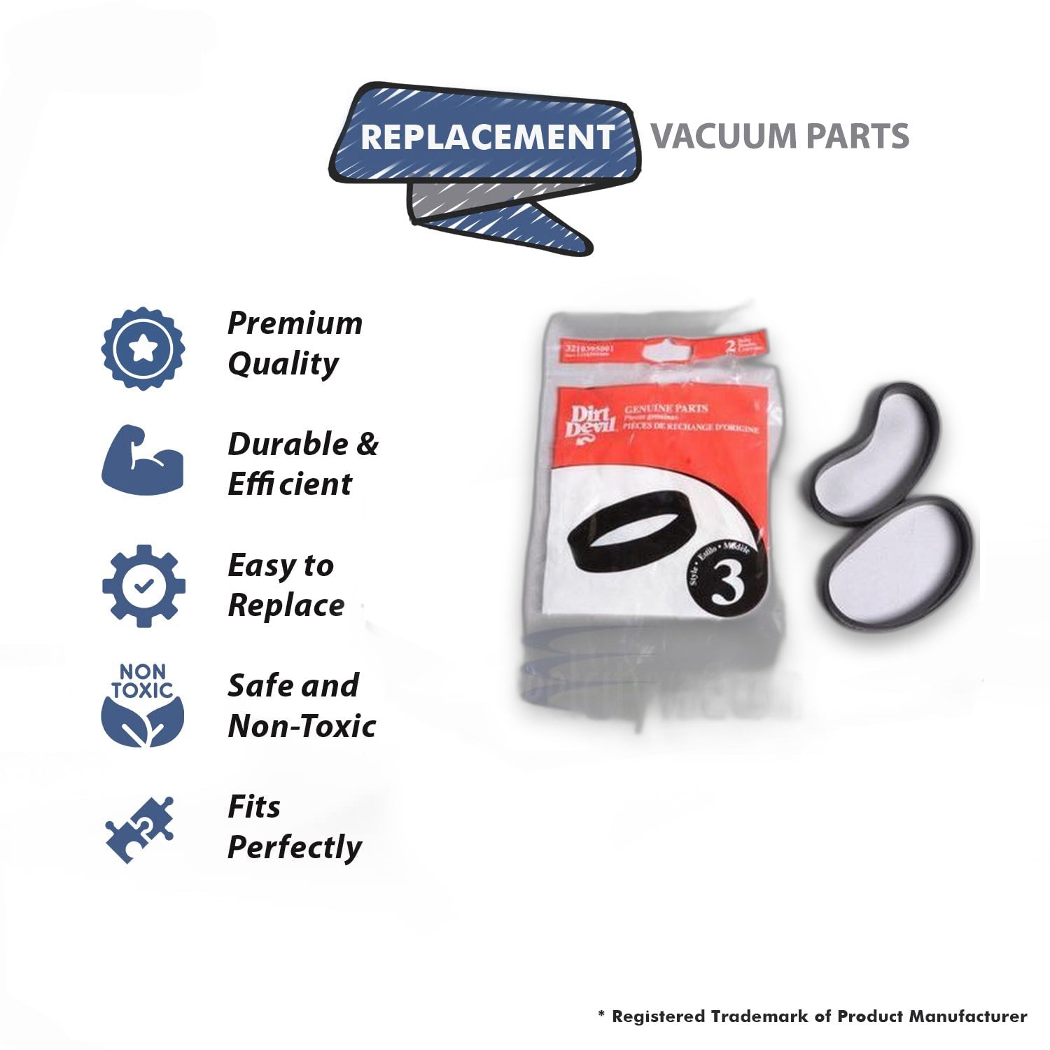 Topvacuumparts Replacement Part For Dirt Devil Power Nozzle (Style 3) Flat Belt 2 Belts Part # compare to part 3210395001...1PACK..2BELTS