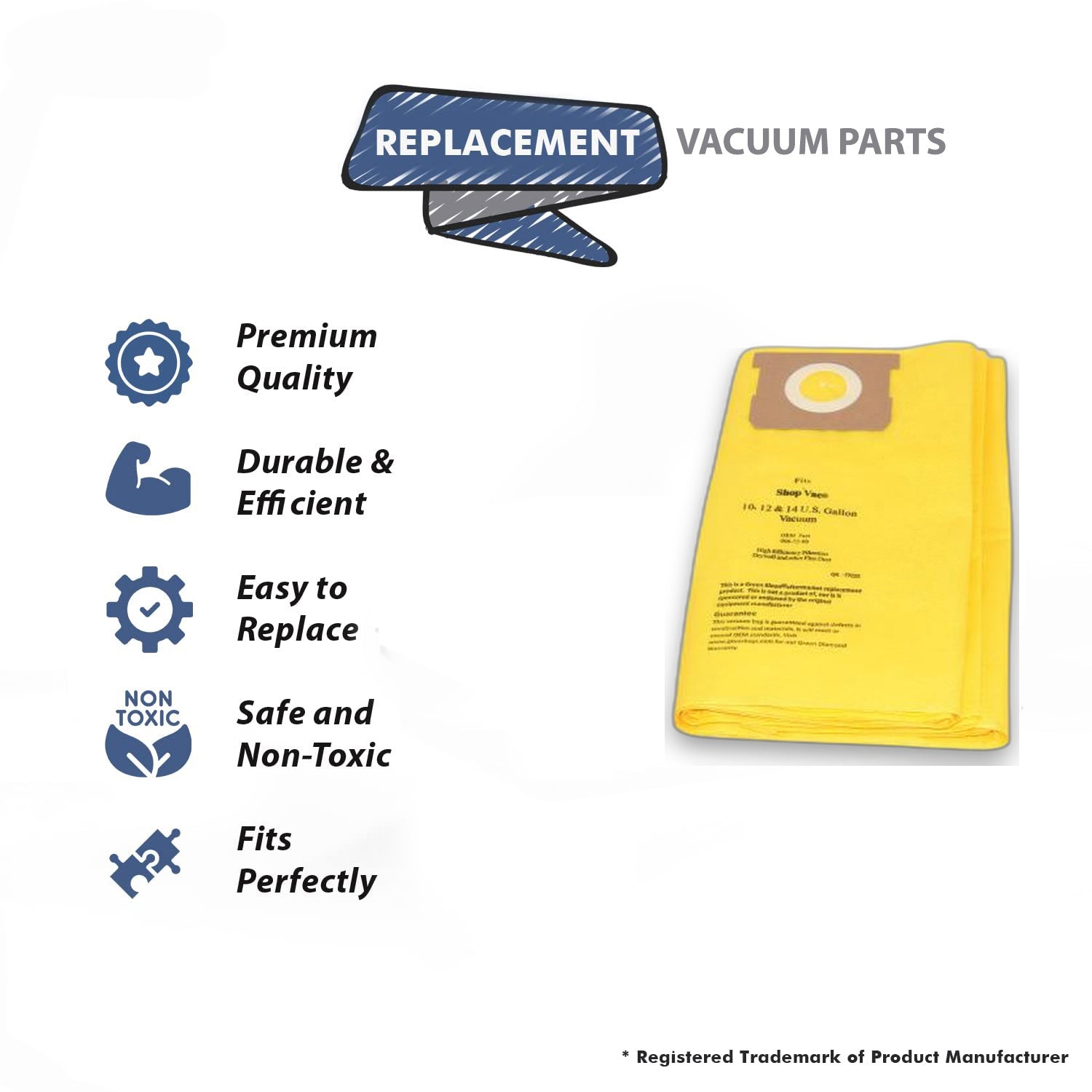 Topvacuumparts Replacement Part For Shop Vac Vacuum Cleaner Paper Bags Fits 10, 12 & 14 Gallon (2PK) # compare to part GK 77025