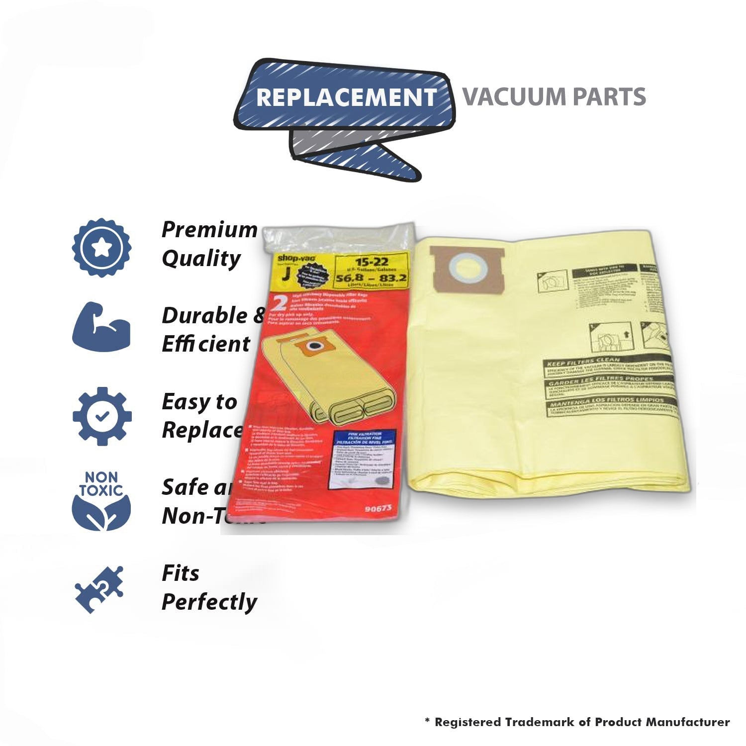 Topvacuumparts Replacement Part For Shop Vac 16 22 Gallon Dry Wall Vacuum Cleaner Paper Bags 2Pk # compare to part 906 73, 9067333