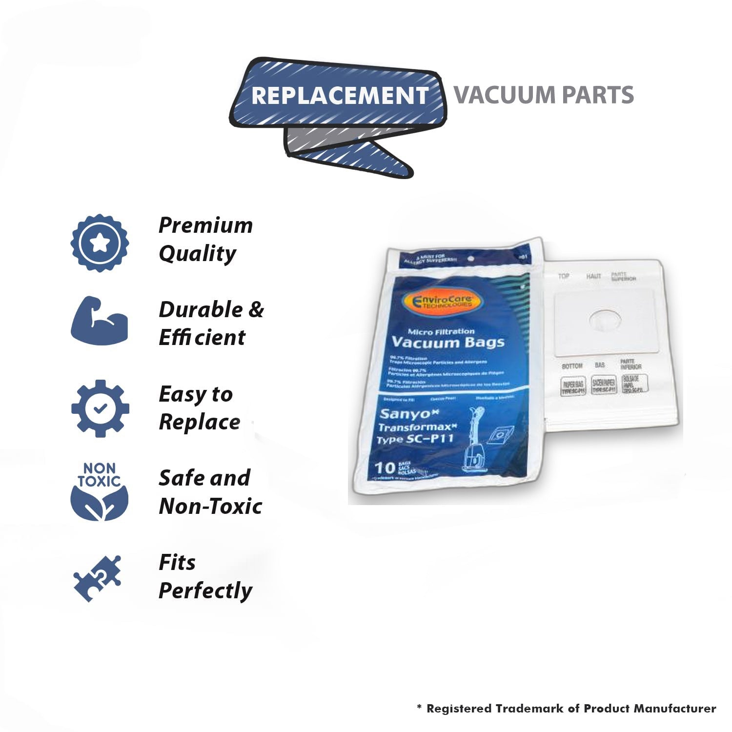 Topvacuumparts Replacement Part For Sanyo Transformax Vacuum Cleaner Microfiltration Paper Bags 10PK # 201
