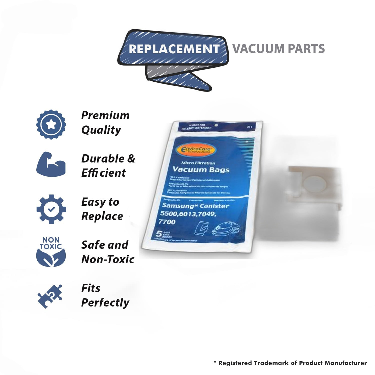 Topvacuumparts Replacement Part for Samsung 5500, 6013, 7700 Canister Vacuum Cleaner Microlined Paper Bags 5Pk # compare to part 32115