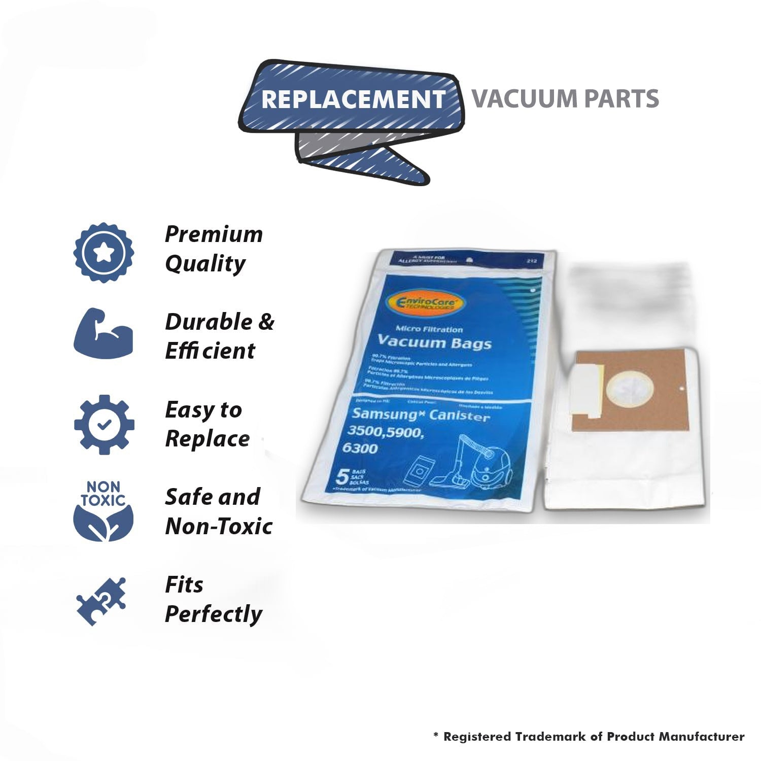 Topvacuumparts Replacement for Samsung 3500 Series & Butler & 3580 Series Canister Bags 5 Pk Part # compare to part SMR-1405