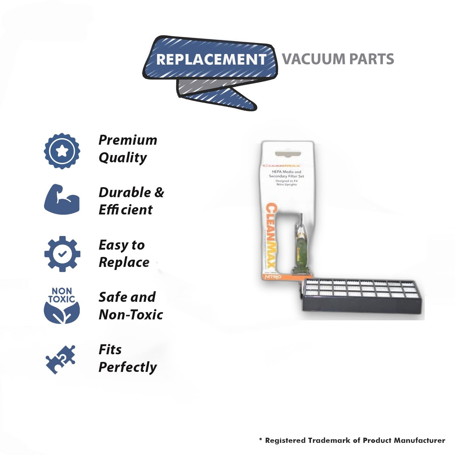 Topvacuumparts Replacement Part For Carpet Pro CleanMax Nitro HEPA EXH And 1 Secondary Filter Set # compare to part CMNR F