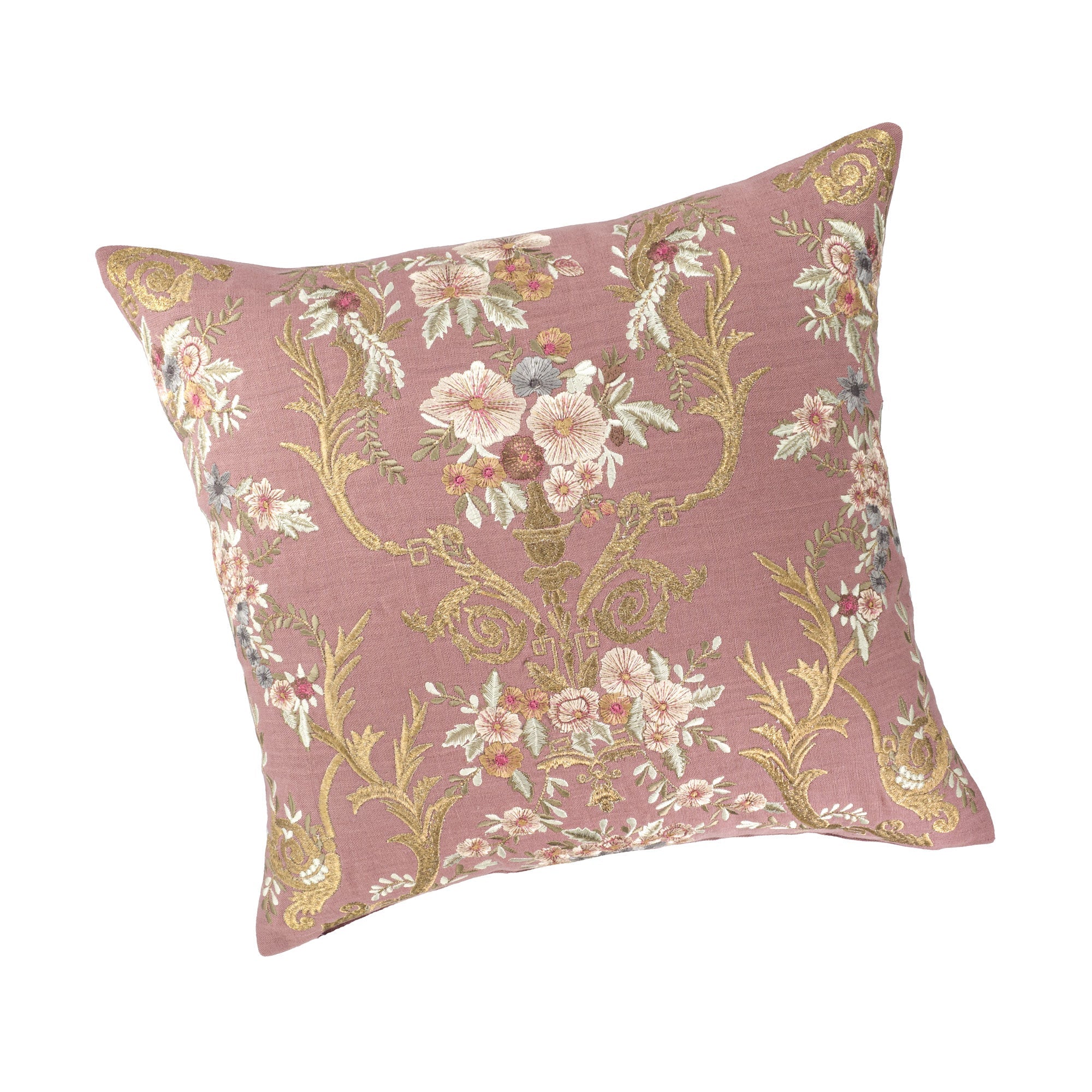 Fontainebleau Embroidered Linen Throw Pillow Cover, 18 x 18
