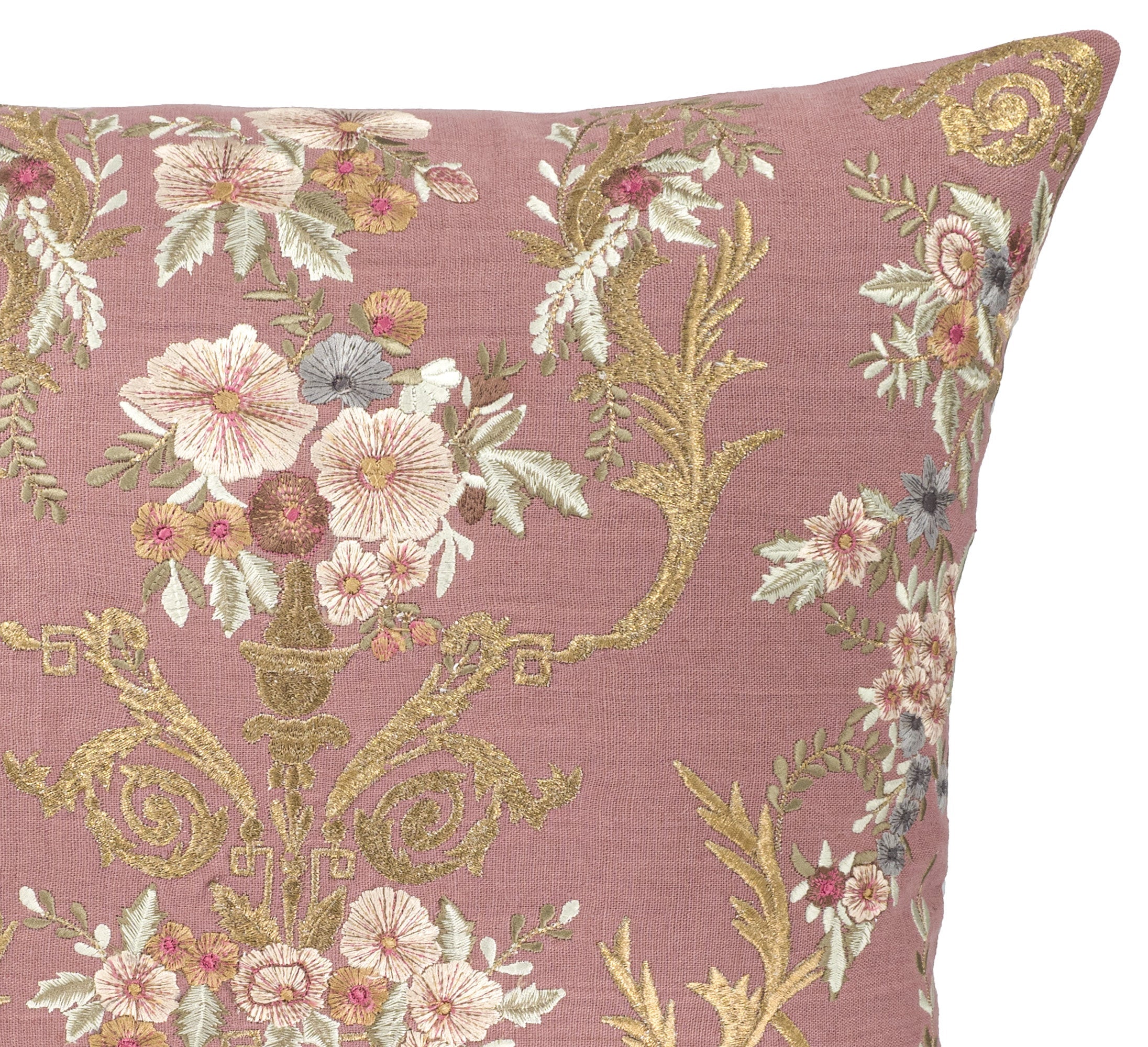 Fontainebleau Embroidered Linen Throw Pillow Cover, 18 x 18