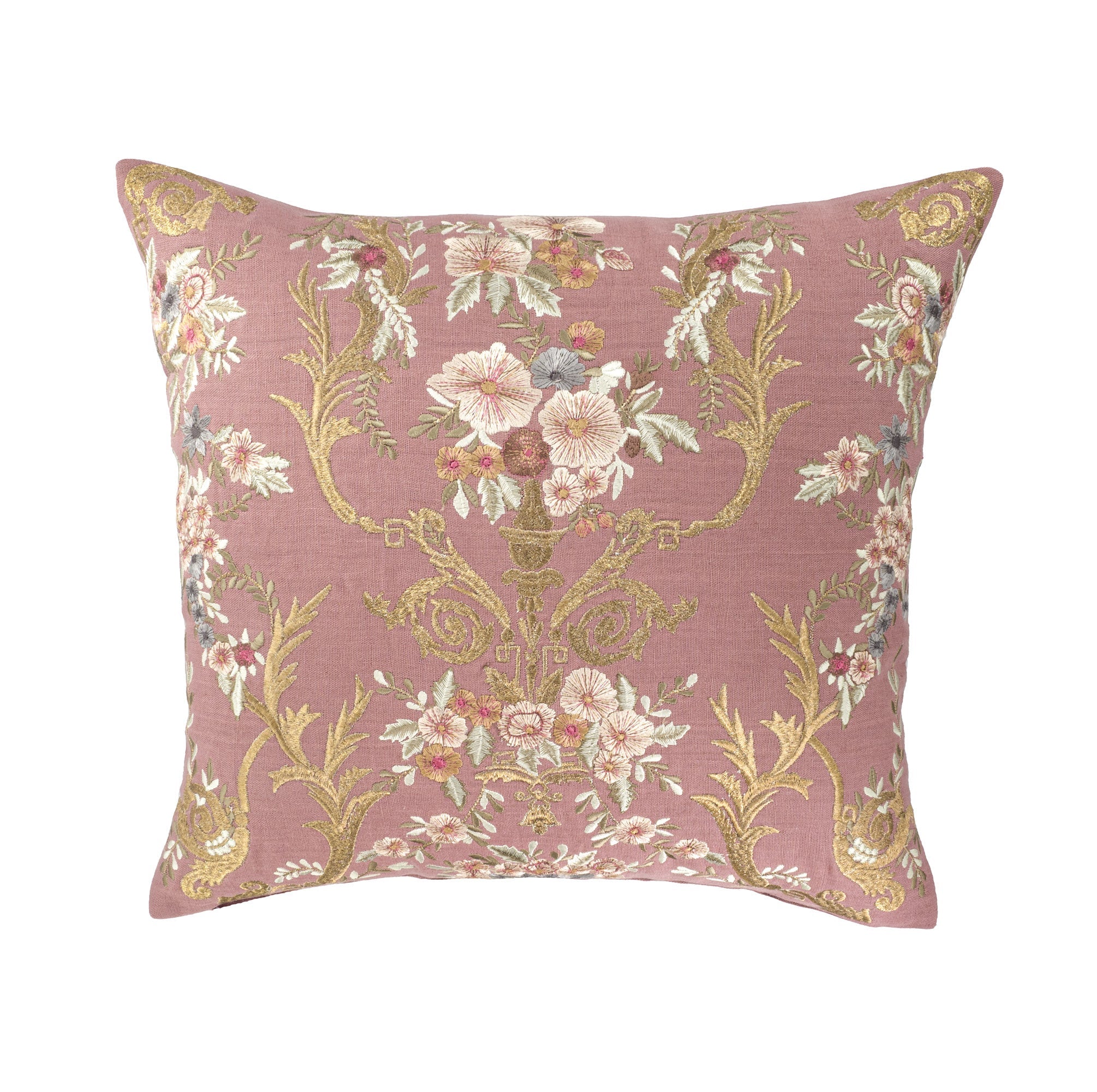 Fontainebleau Embroidered Linen Throw Pillow Cover, 18 x 18