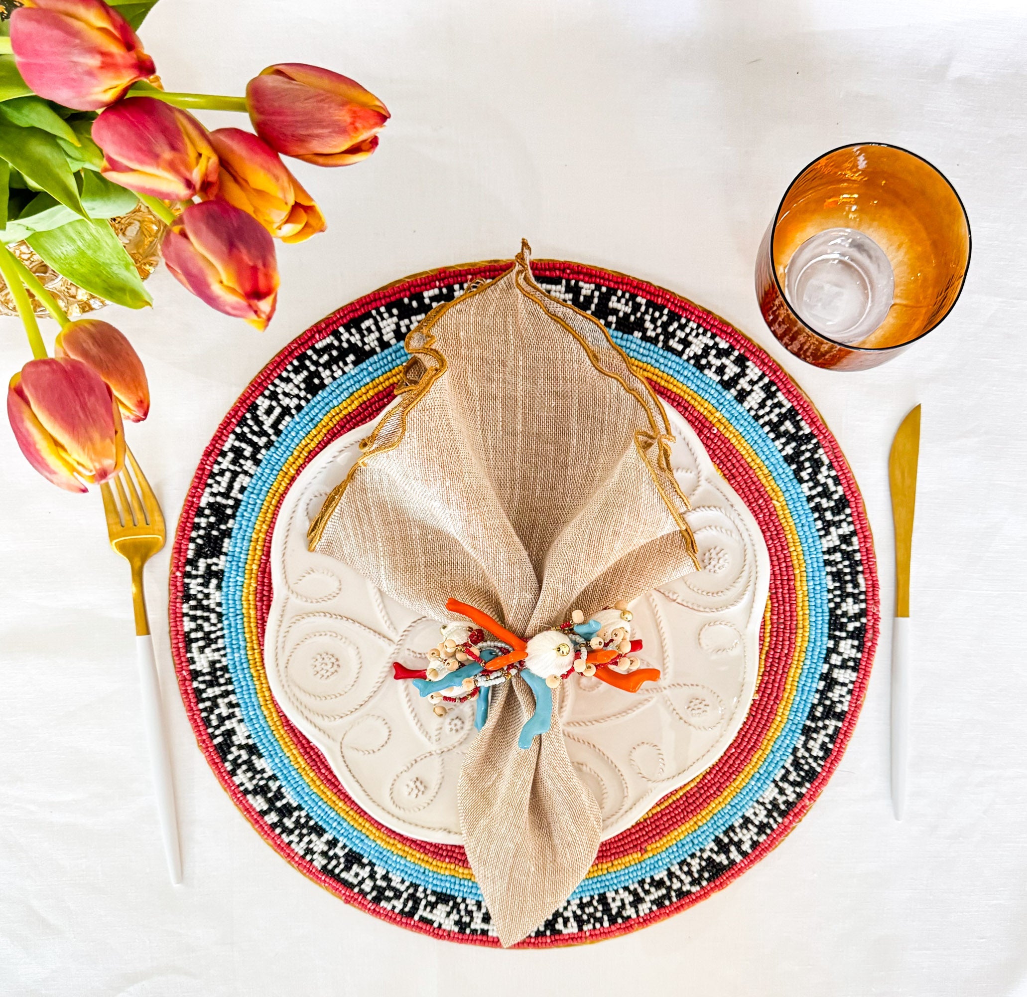 Gold Linen Napkins With Gold Ruffled Edges, Set of 4