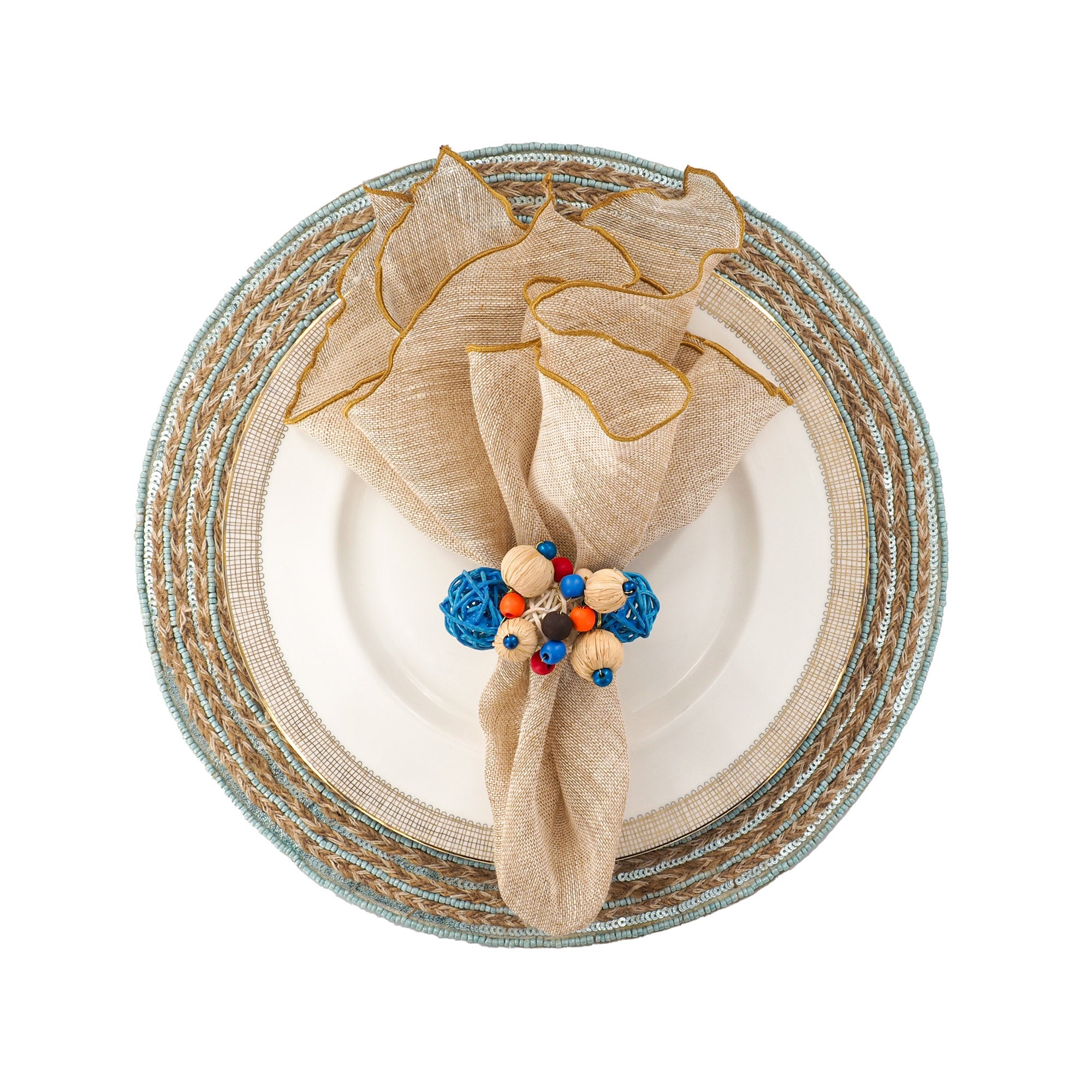 Gold Linen Napkins With Gold Ruffled Edges, Set of 4