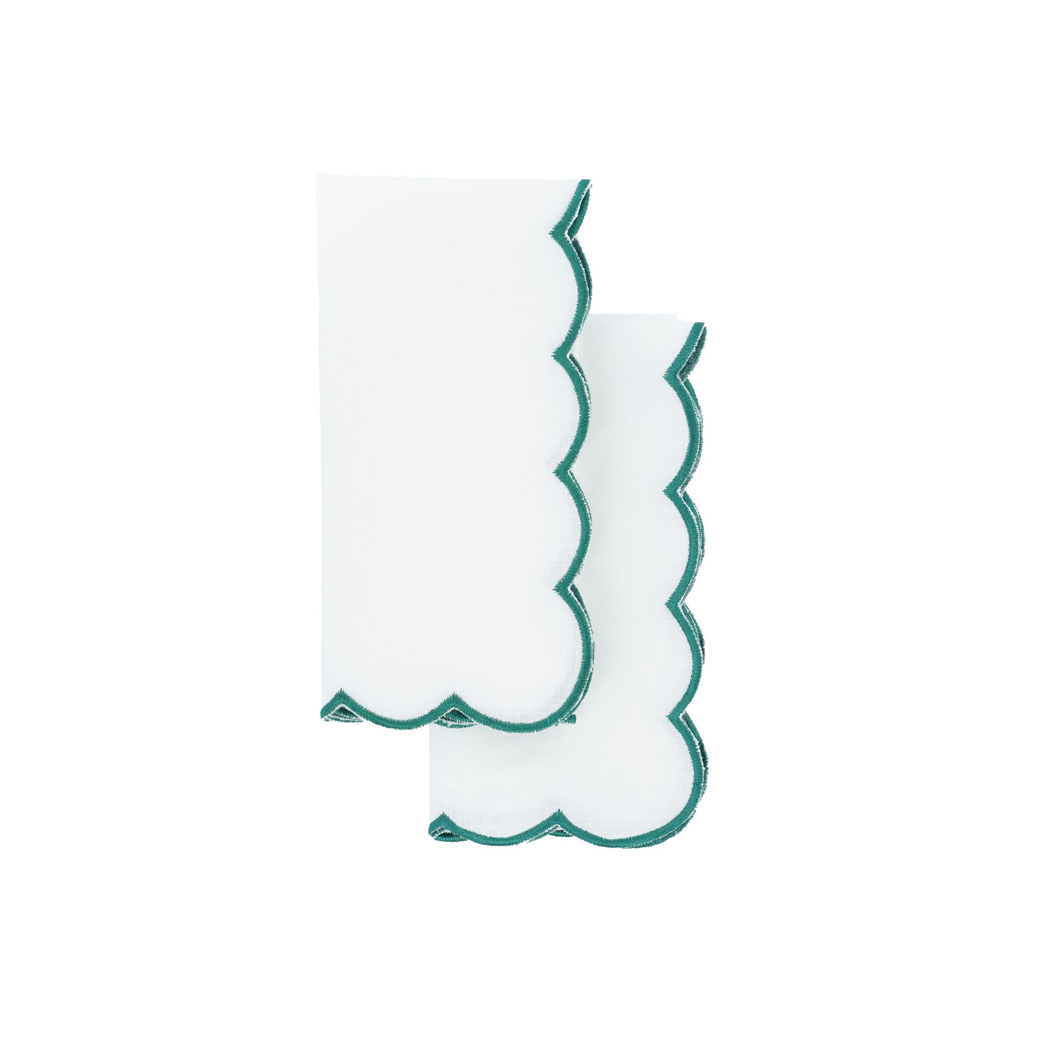 Green Scalloped Linen Napkins, Set of 4
