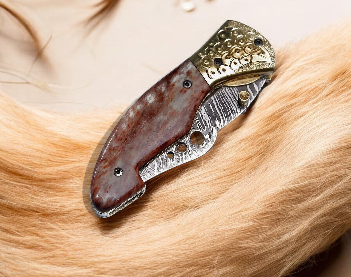 Custom Handmade Damascus Steel Pocket Knife - 3