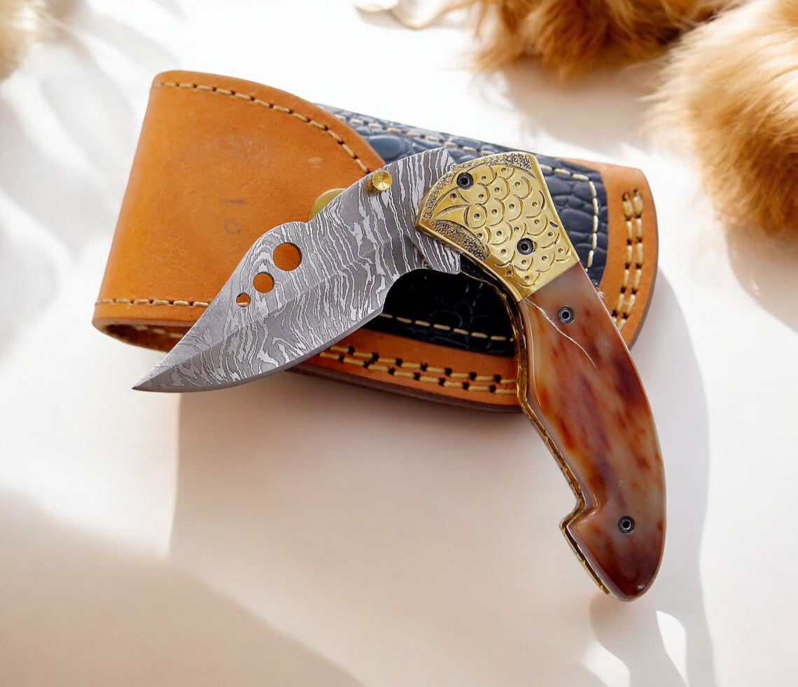 Custom Handmade Damascus Steel Pocket Knife - 3