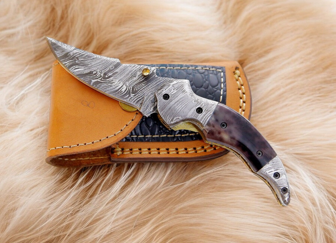 Custom Handmade Damascus Steel Pocket Knife – 3