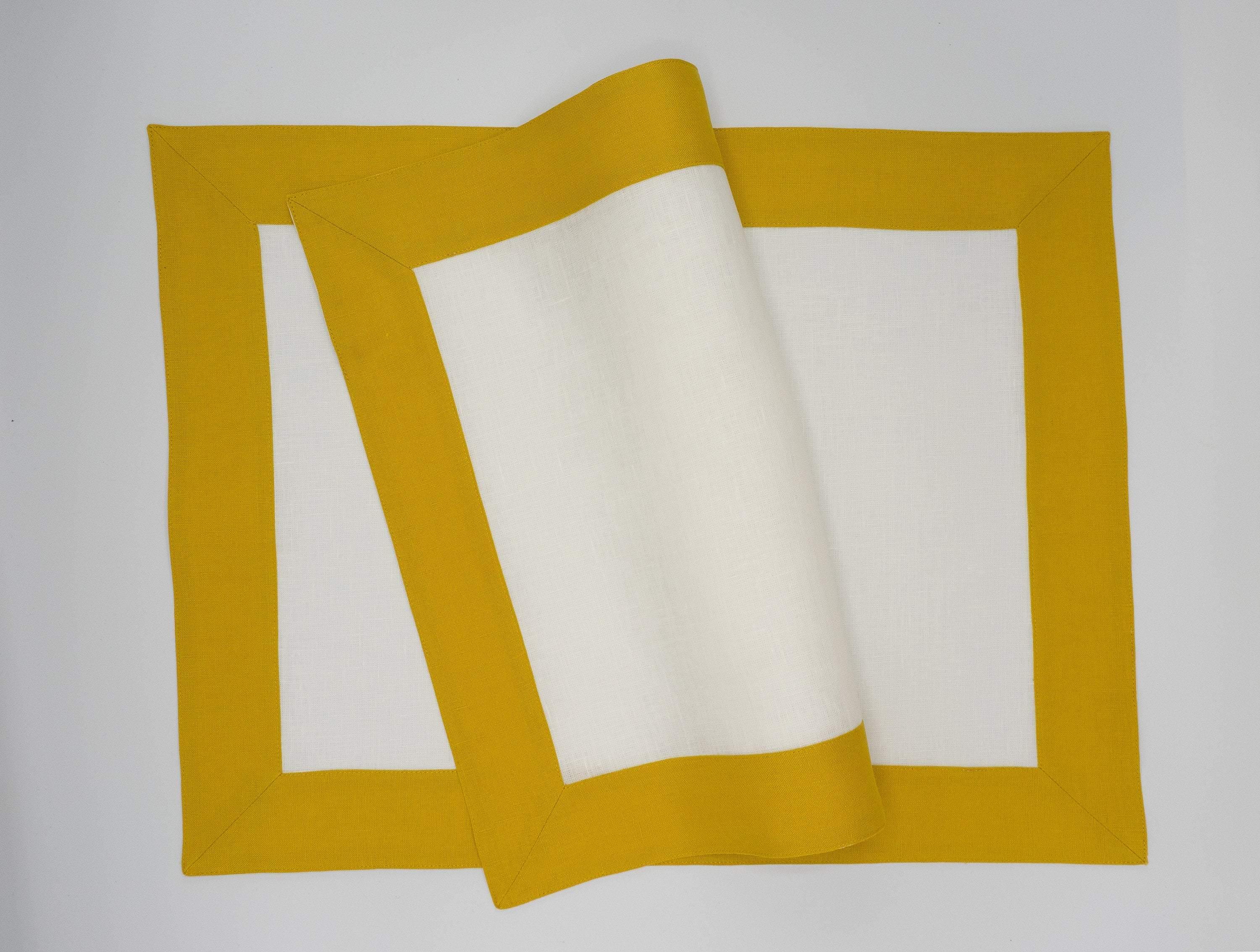 Linen Placemats With Mustard Borders, Set of 4