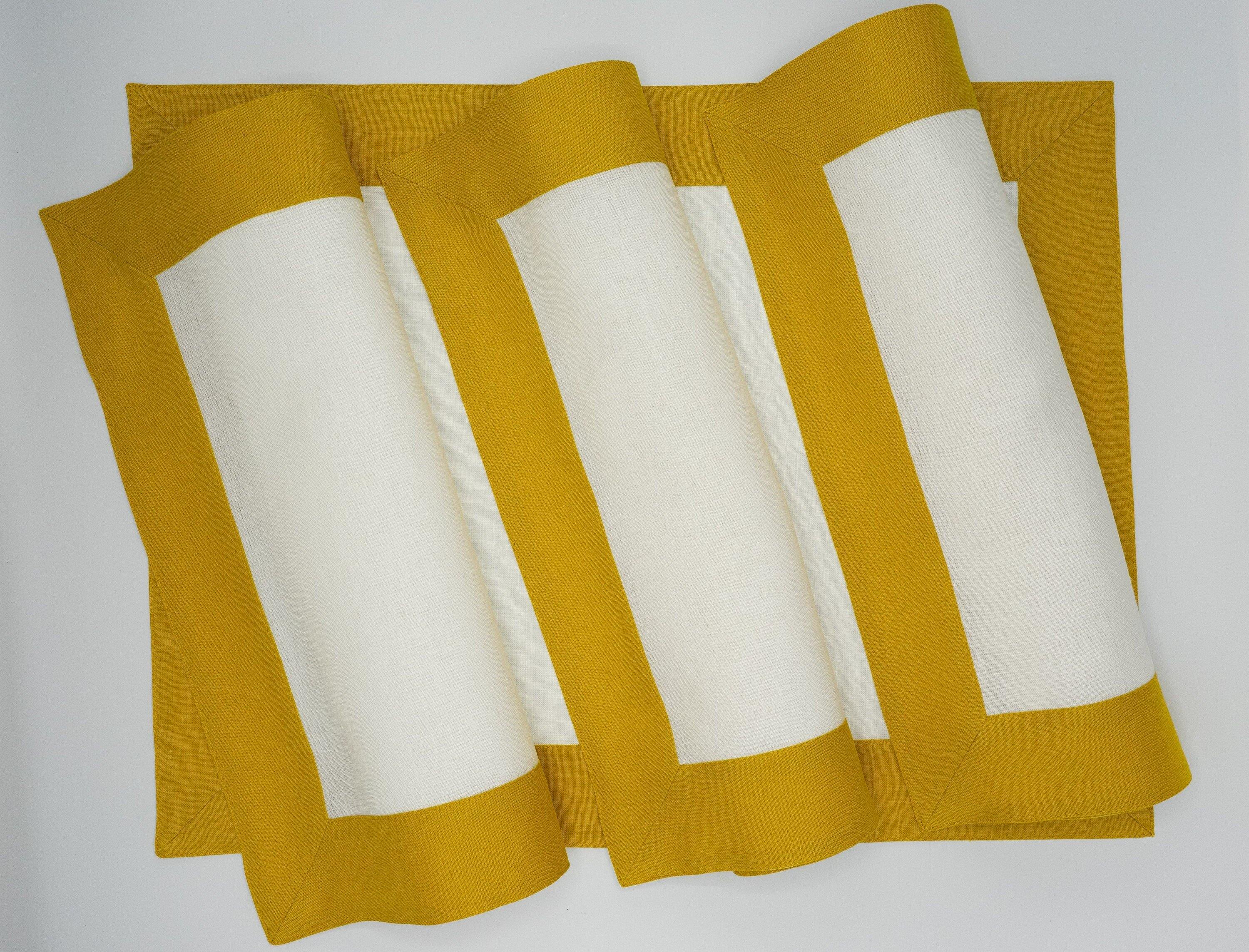 Linen Placemats With Mustard Borders, Set of 4