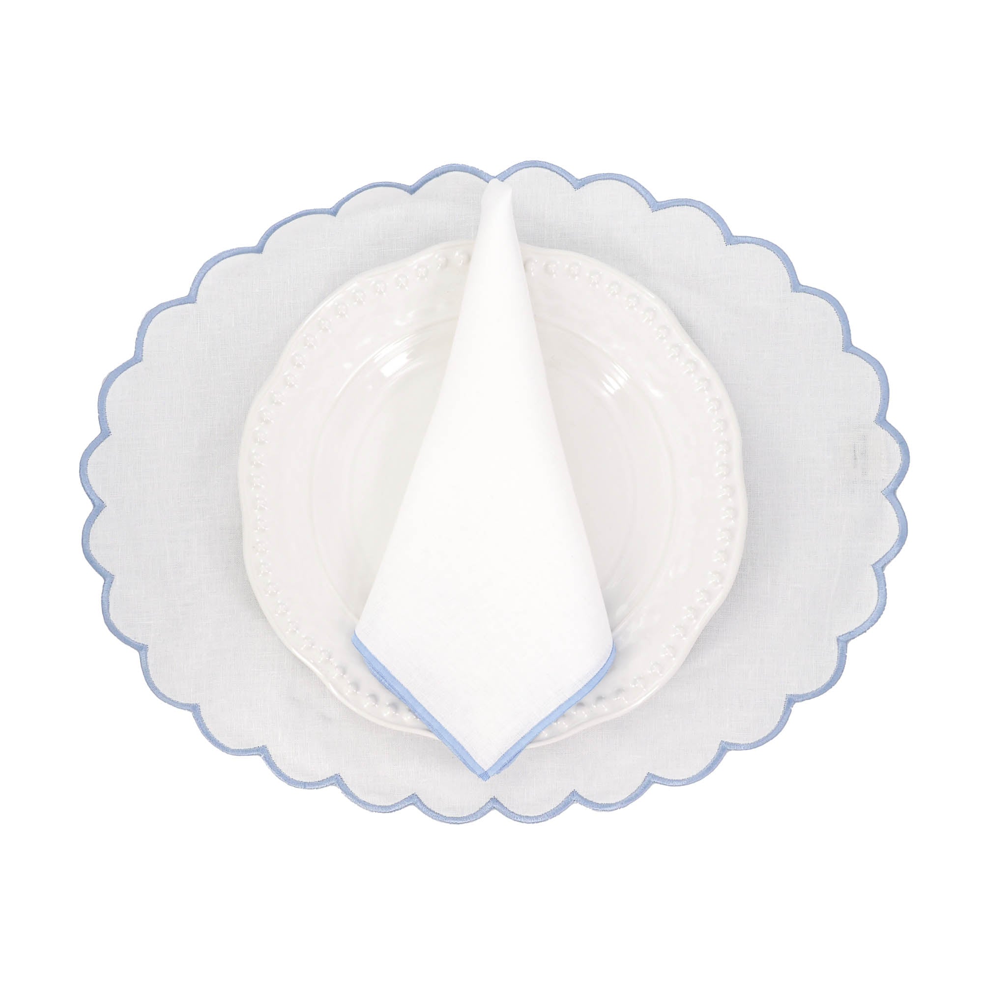 Linen Napkins With Blue Stitch Edges, Set of 4