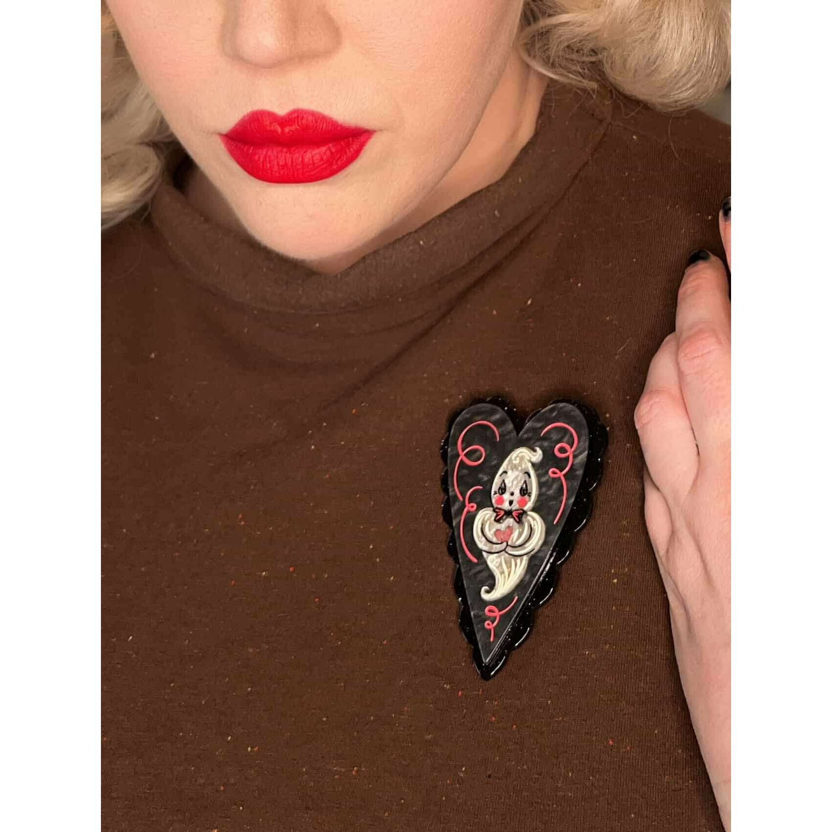 Dancing Cat in Heart Brooch by Johanna Parker x Lipstick & Chrome