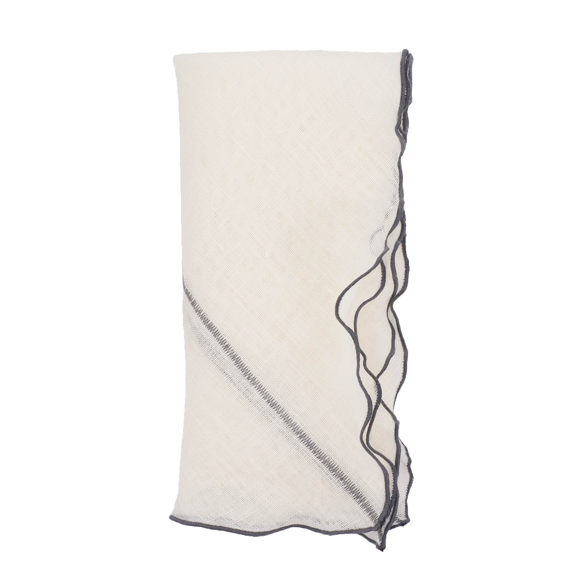 Milano Linen Napkins With Charcoal Ruffled Edges, Set of 4