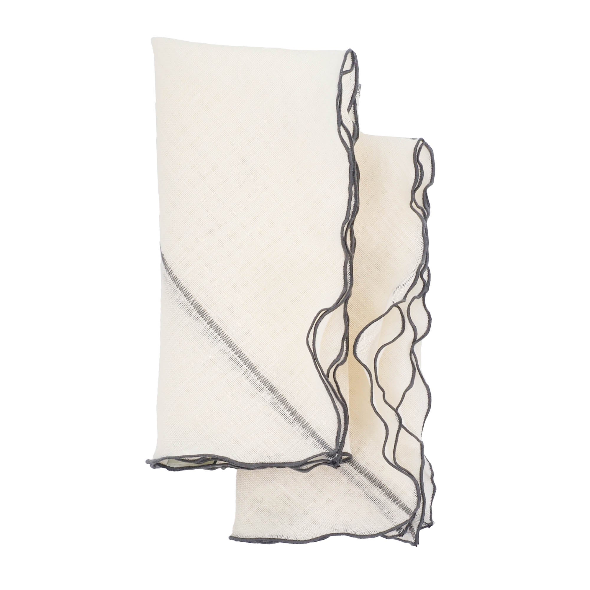 Milano Linen Napkins With Charcoal Ruffled Edges, Set of 4