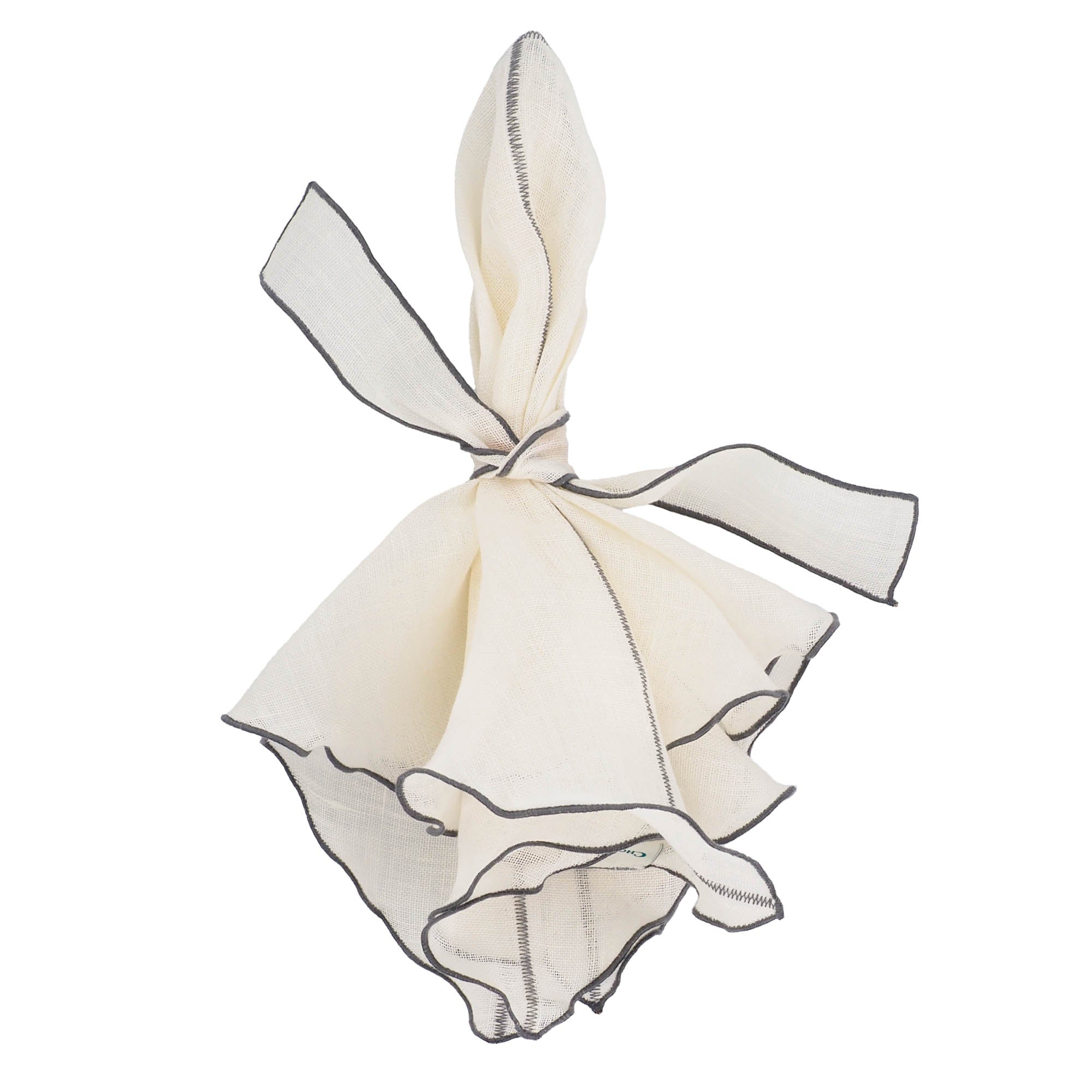 Milano Linen Napkins With Charcoal Ruffled Edges, Set of 4