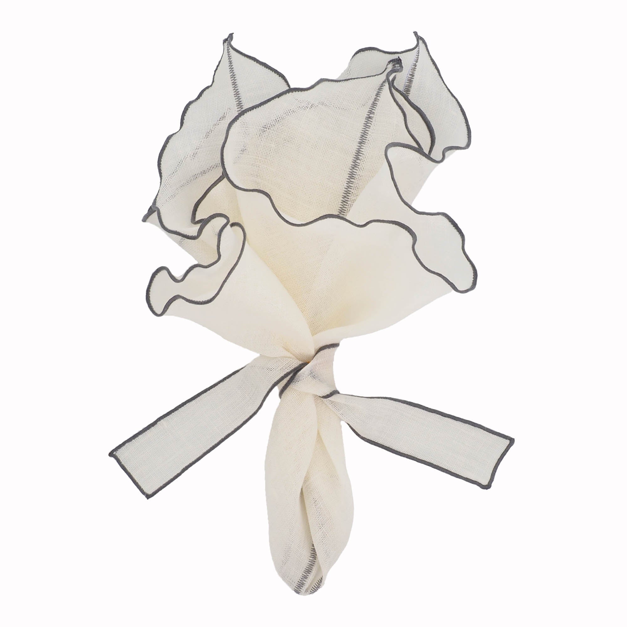 Milano Linen Napkins With Charcoal Ruffled Edges, Set of 4