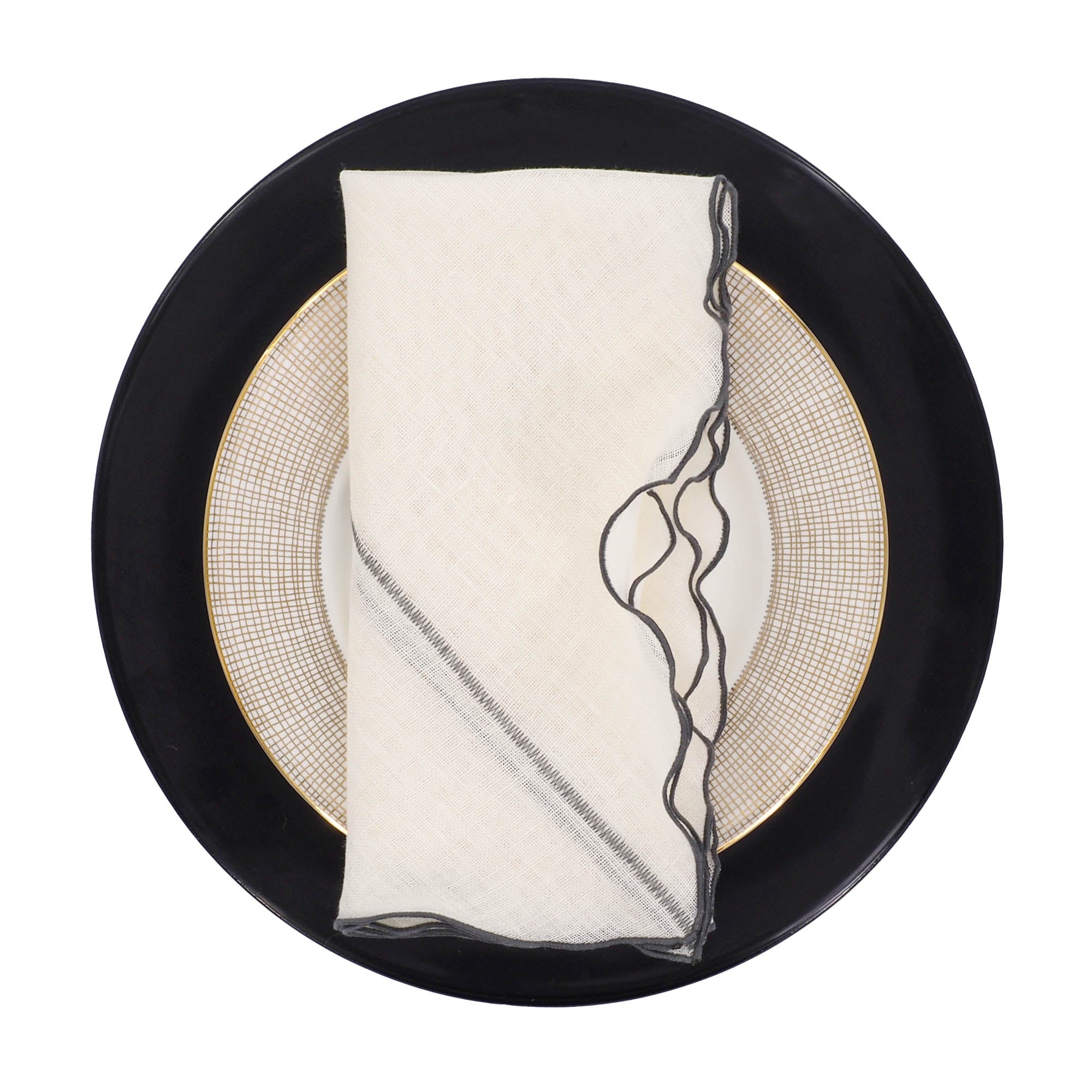 Milano Linen Napkins With Charcoal Ruffled Edges, Set of 4