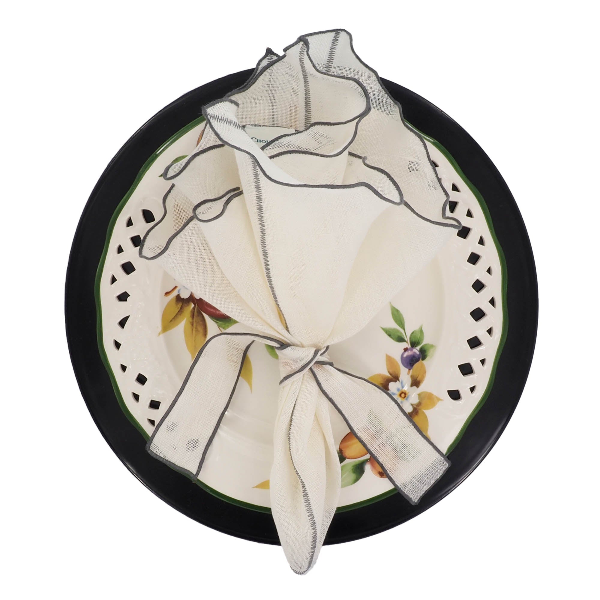 Milano Linen Napkins With Charcoal Ruffled Edges, Set of 4