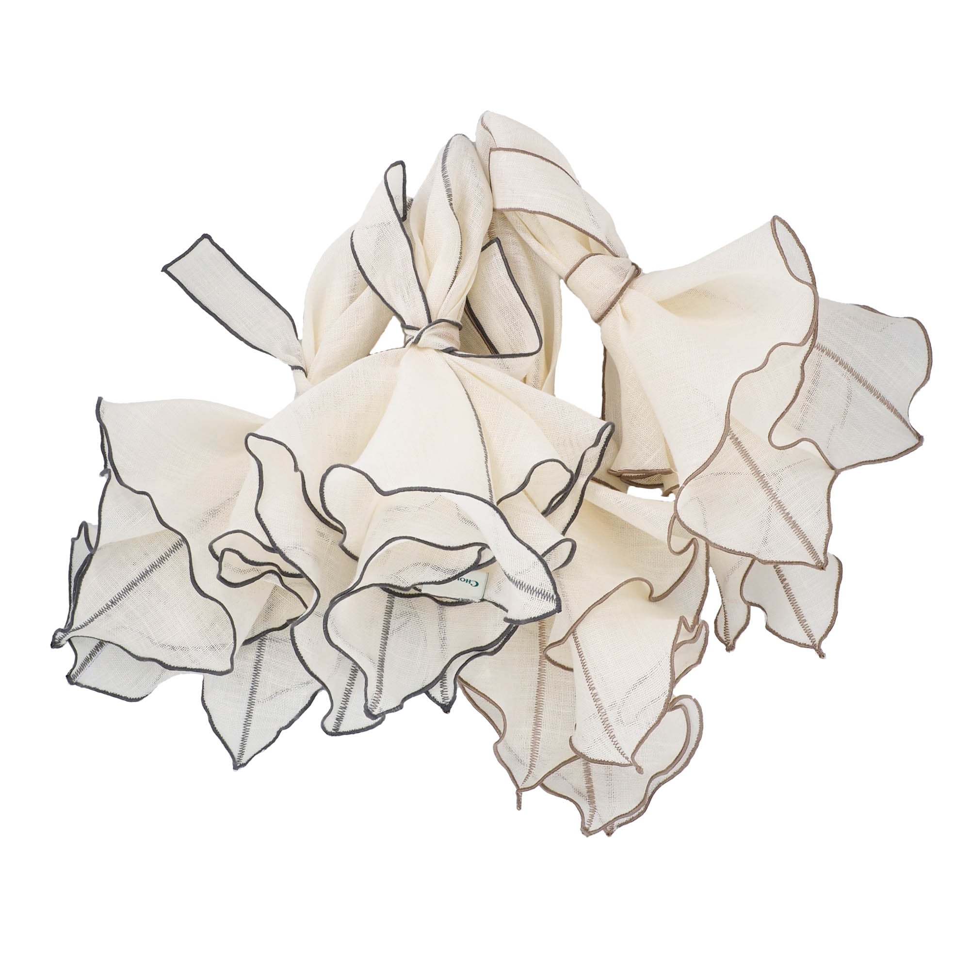 Milano Linen Napkins With Khaki Ruffled Edges Set of 4
