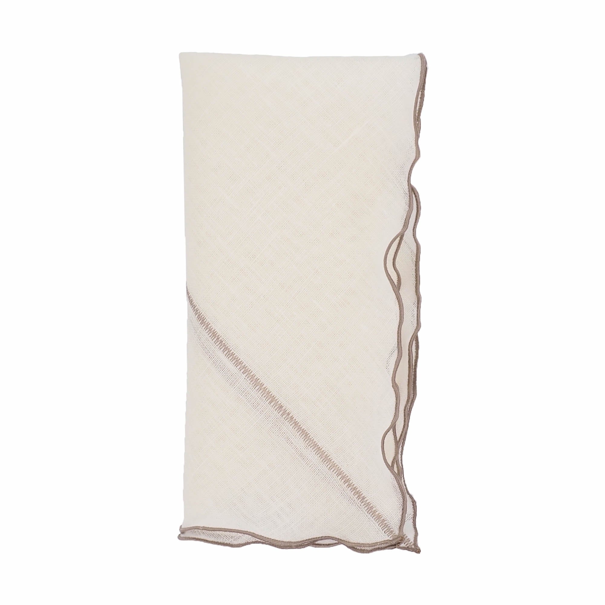 Milano Linen Napkins With Khaki Ruffled Edges Set of 4