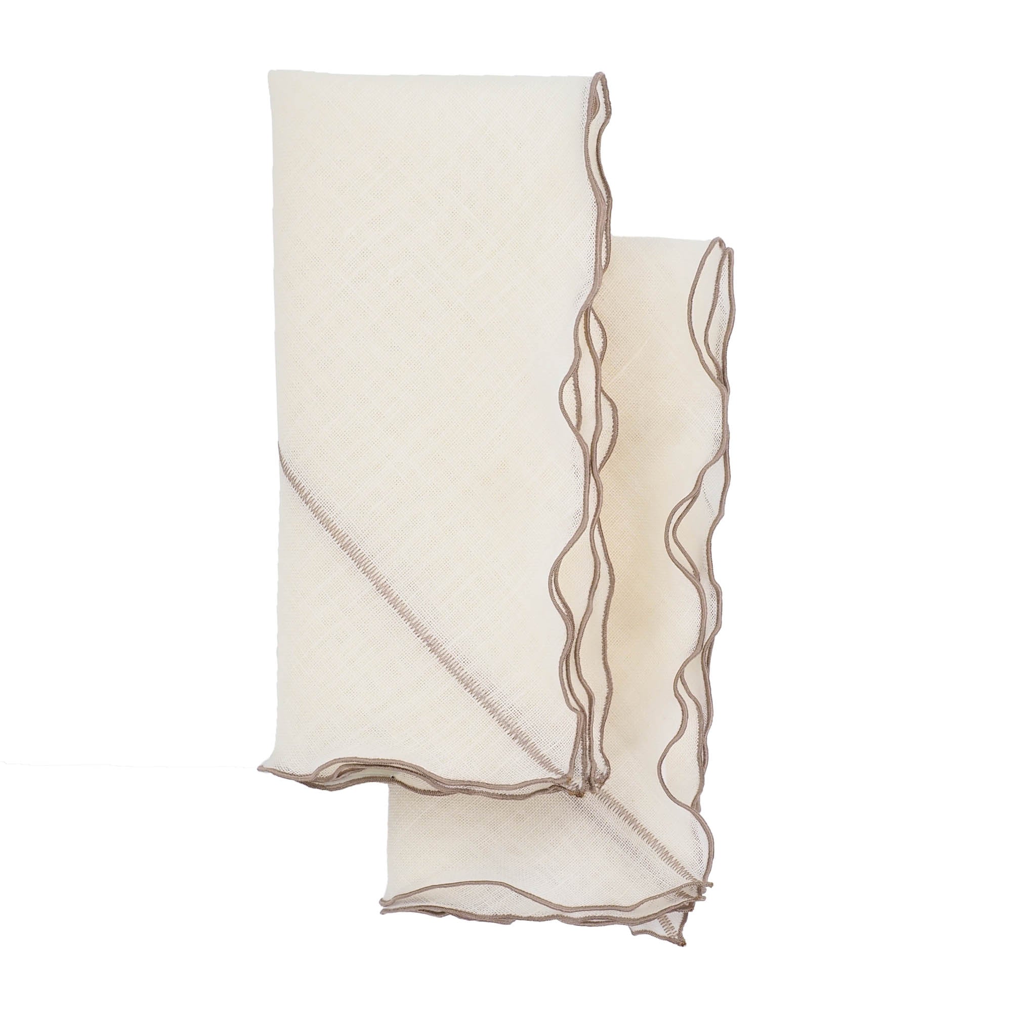 Milano Linen Napkins With Khaki Ruffled Edges Set of 4