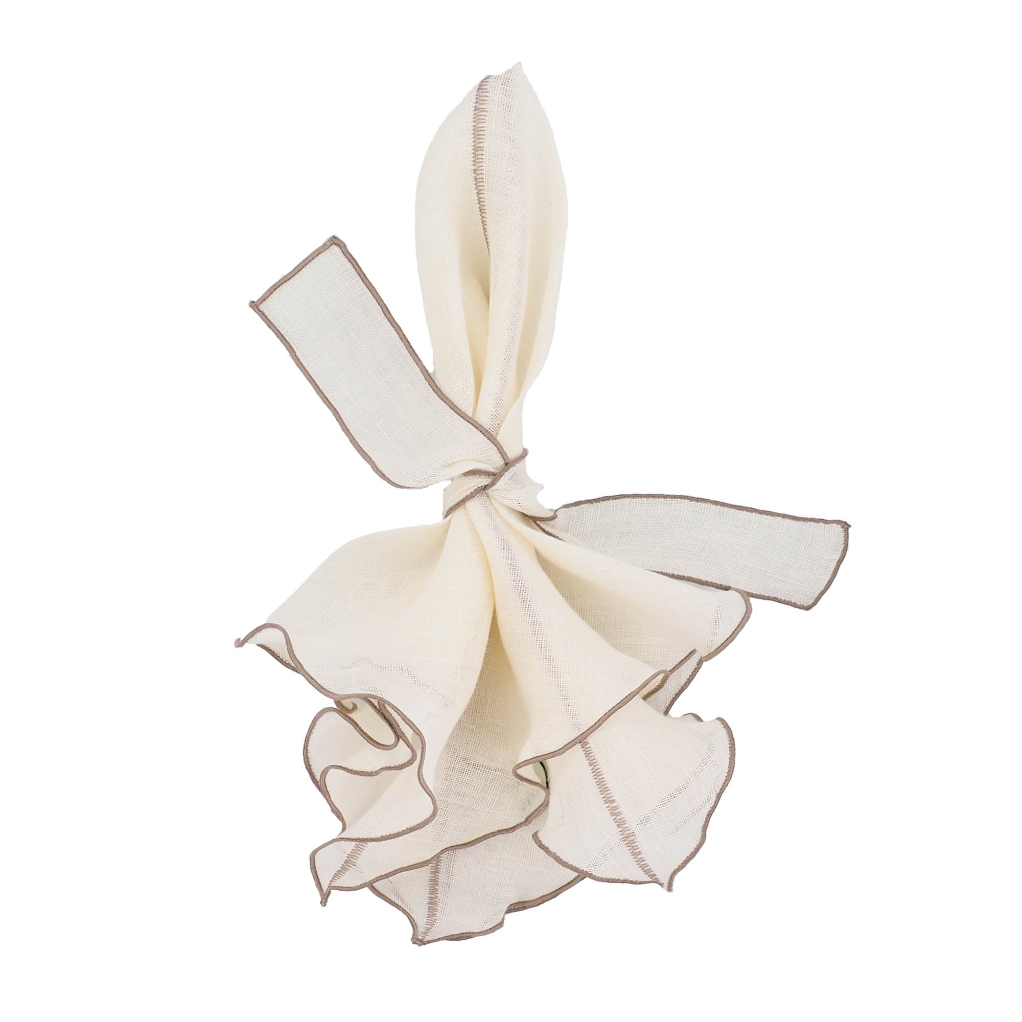 Milano Linen Napkins With Khaki Ruffled Edges Set of 4