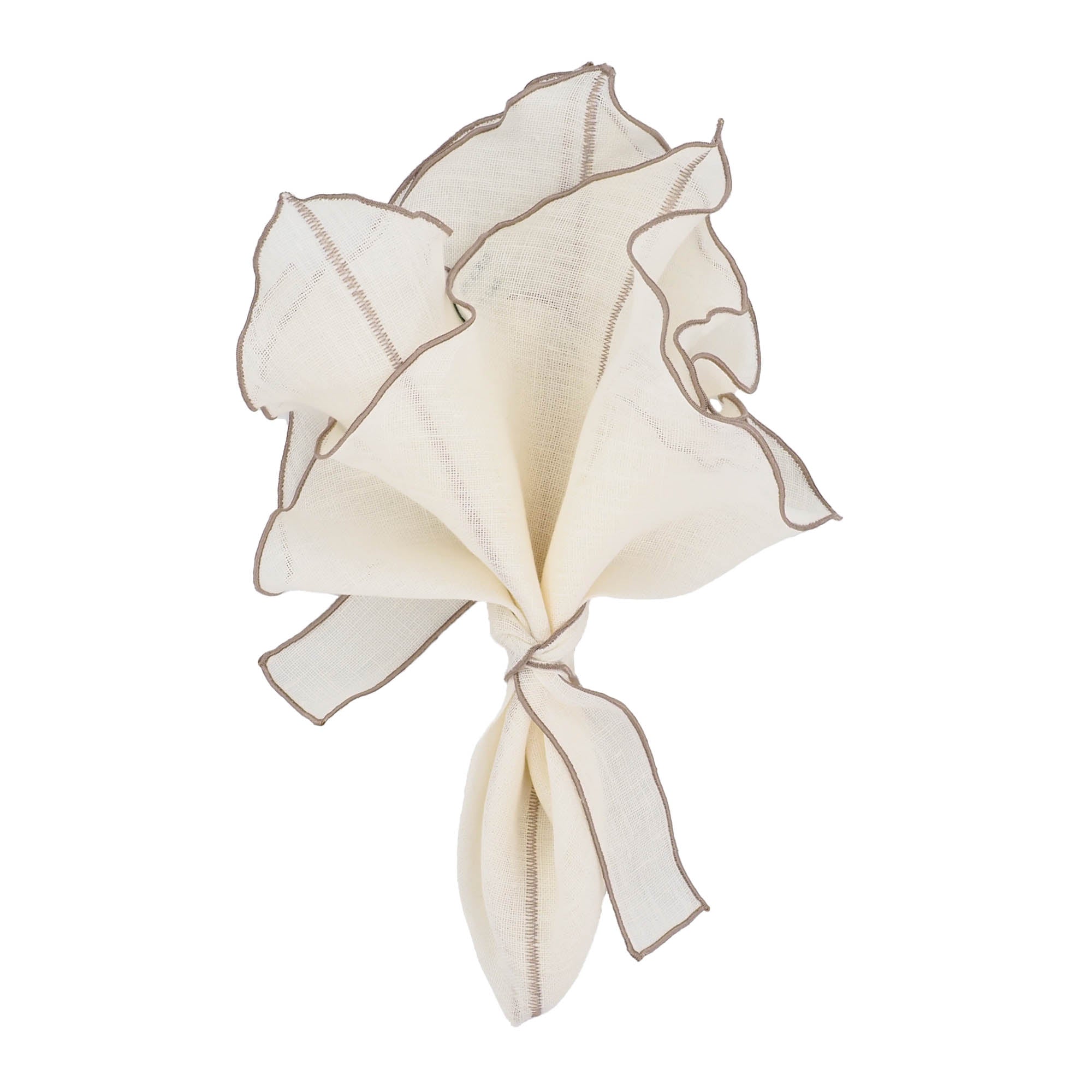 Milano Linen Napkins With Khaki Ruffled Edges Set of 4