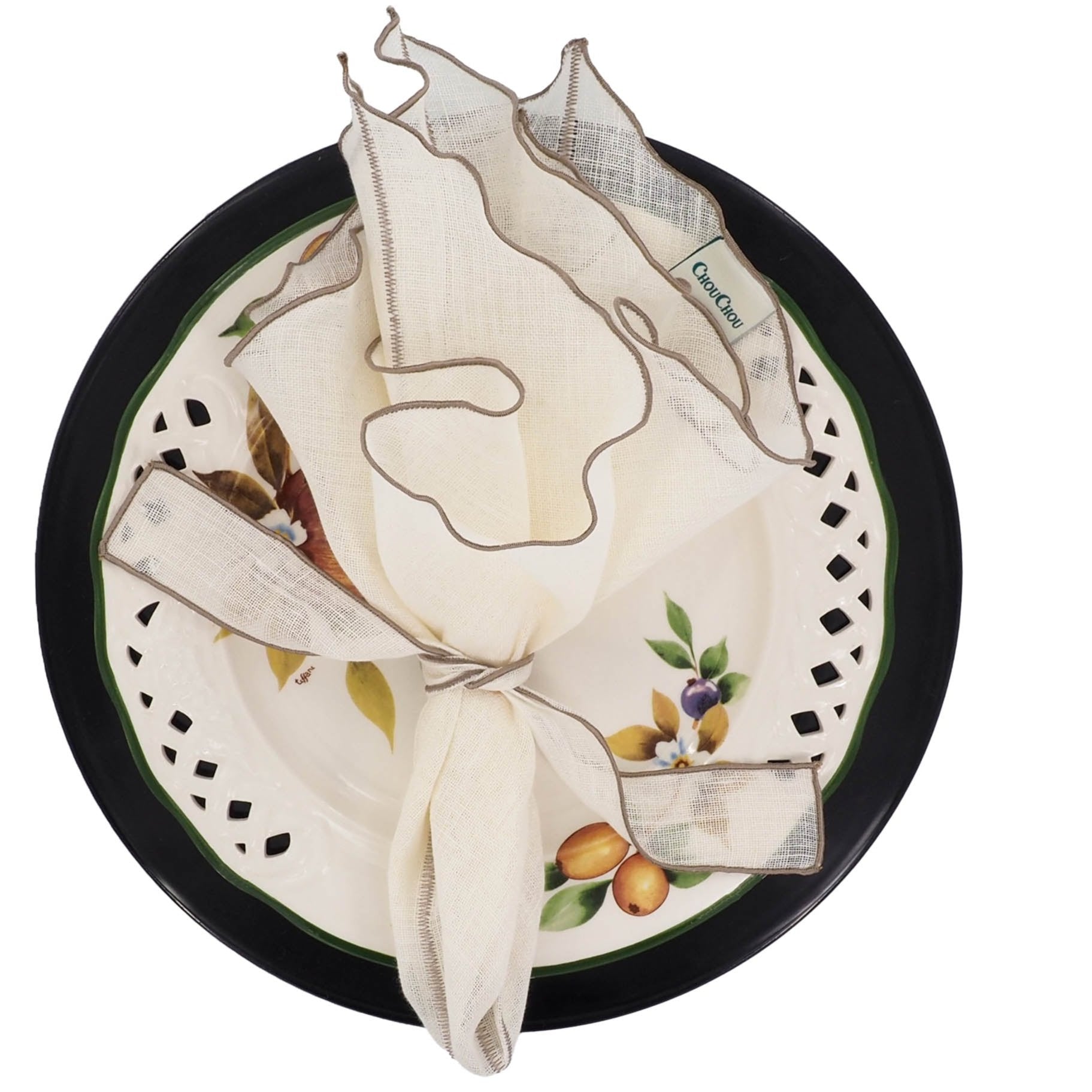 Milano Linen Napkins With Khaki Ruffled Edges Set of 4