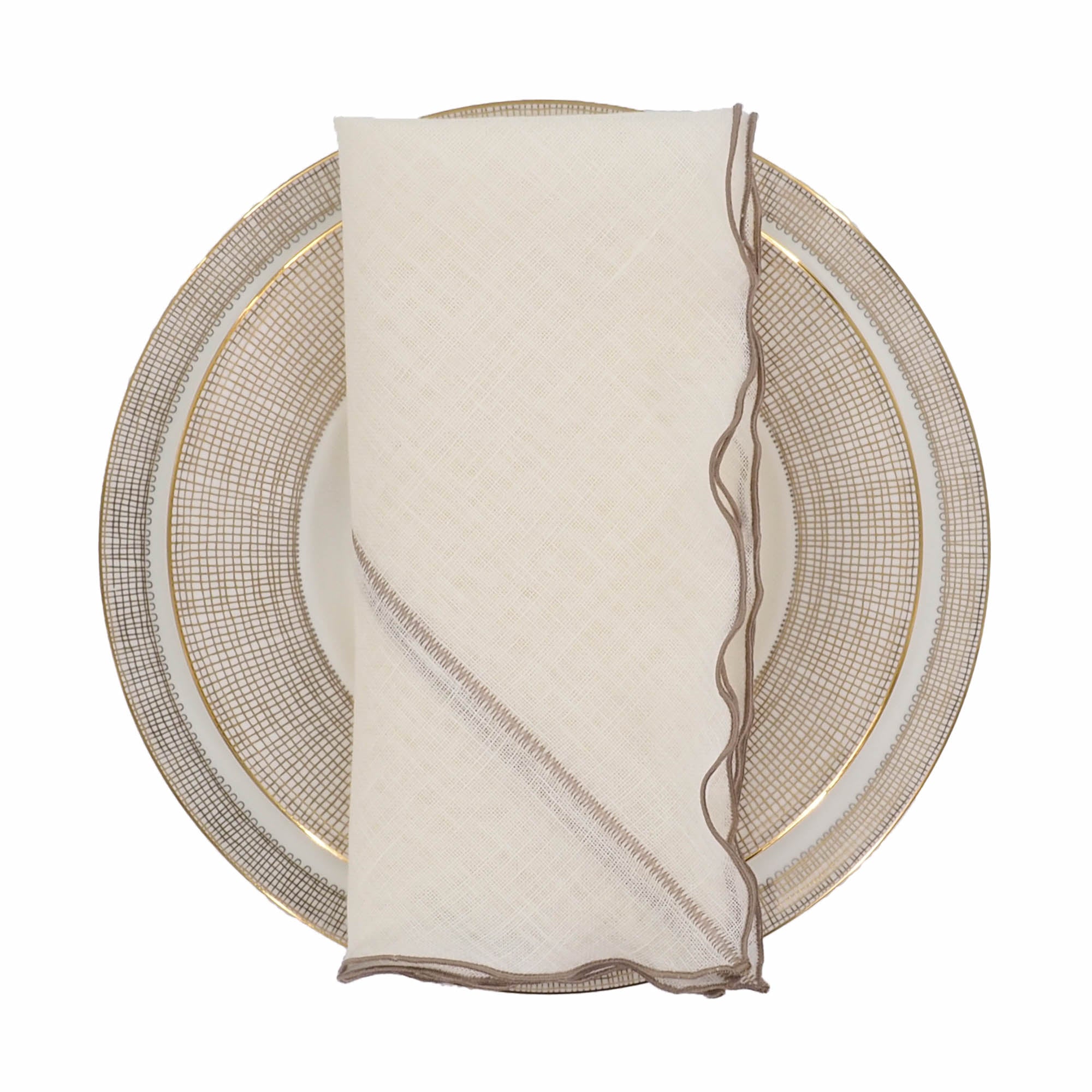 Milano Linen Napkins With Khaki Ruffled Edges Set of 4