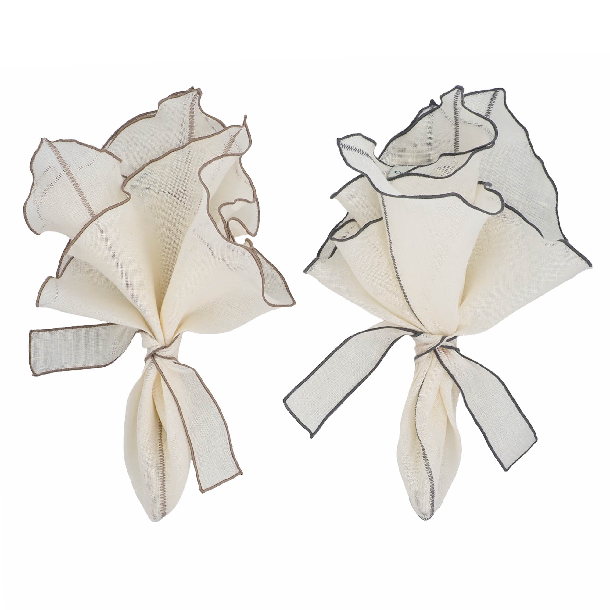 Milano Linen Napkins With Khaki Ruffled Edges Set of 4