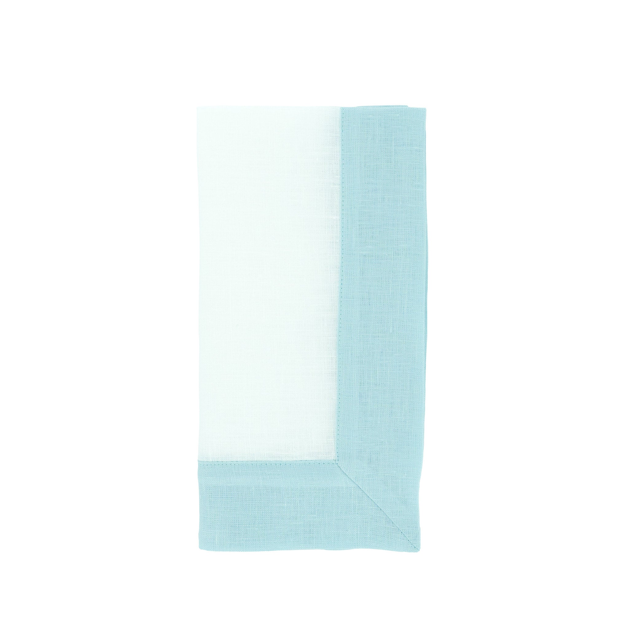 Mint Linen Napkins with Green Double Sided Borders, Set of 4