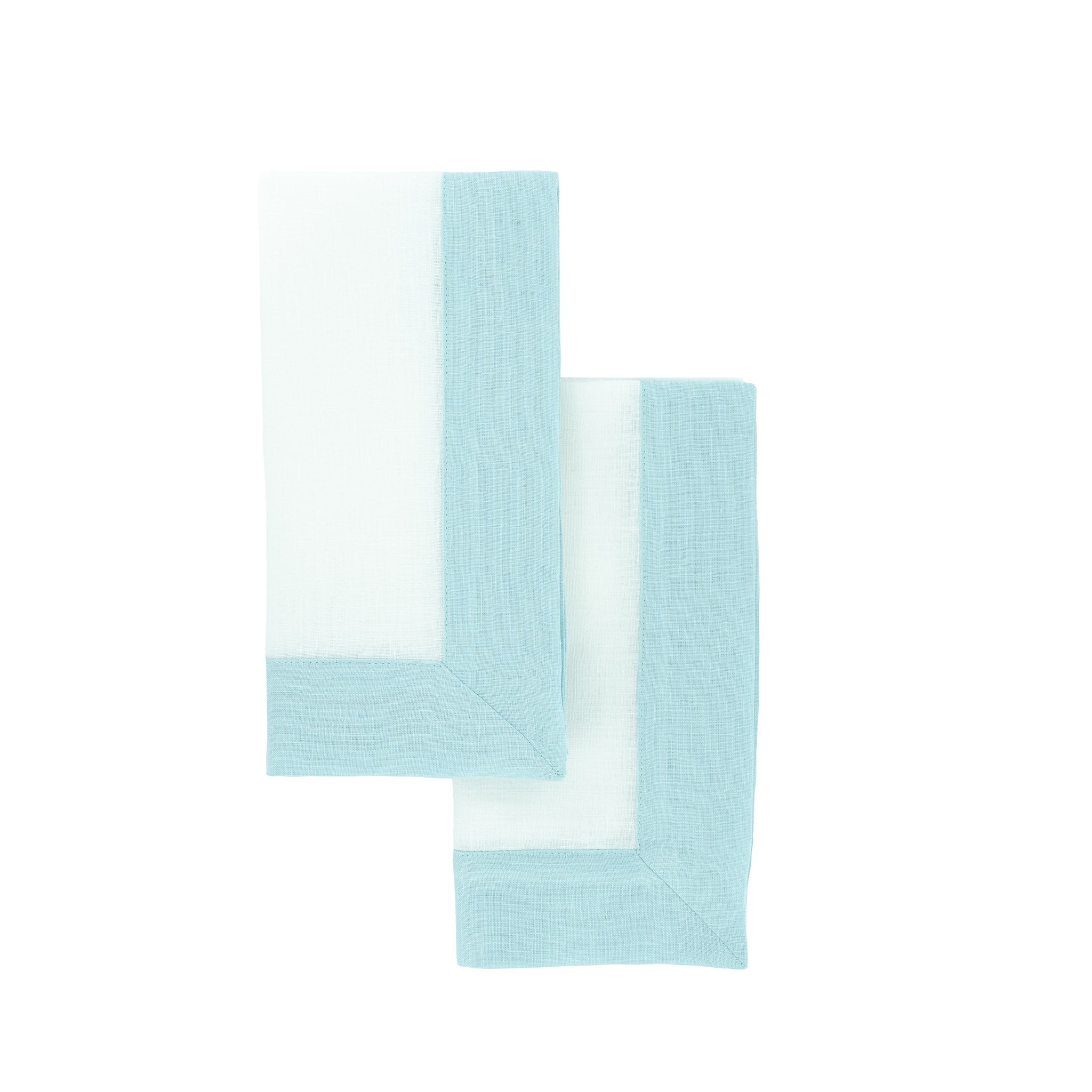 Mint Linen Napkins with Green Double Sided Borders, Set of 4