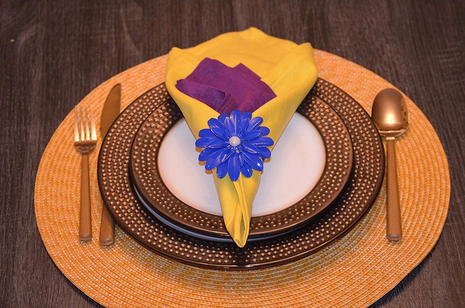 Vibhsa Blue Floral Set of 4 Napkin Rings
