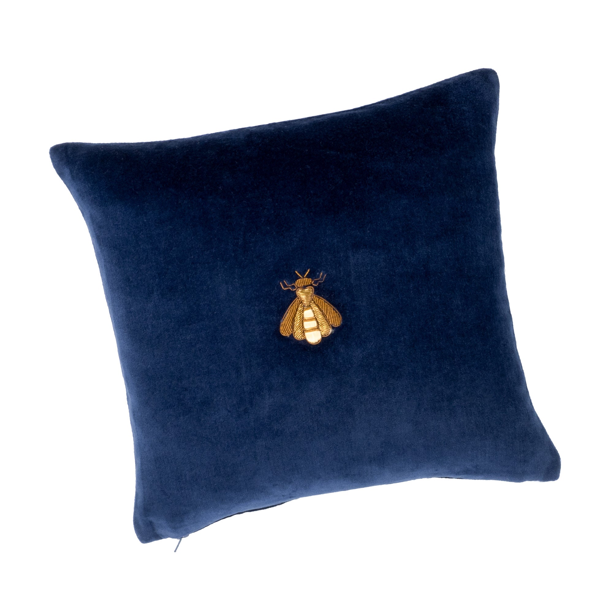 Navy Bee Silk Velvet Throw Pillow Cover, 12 x 12