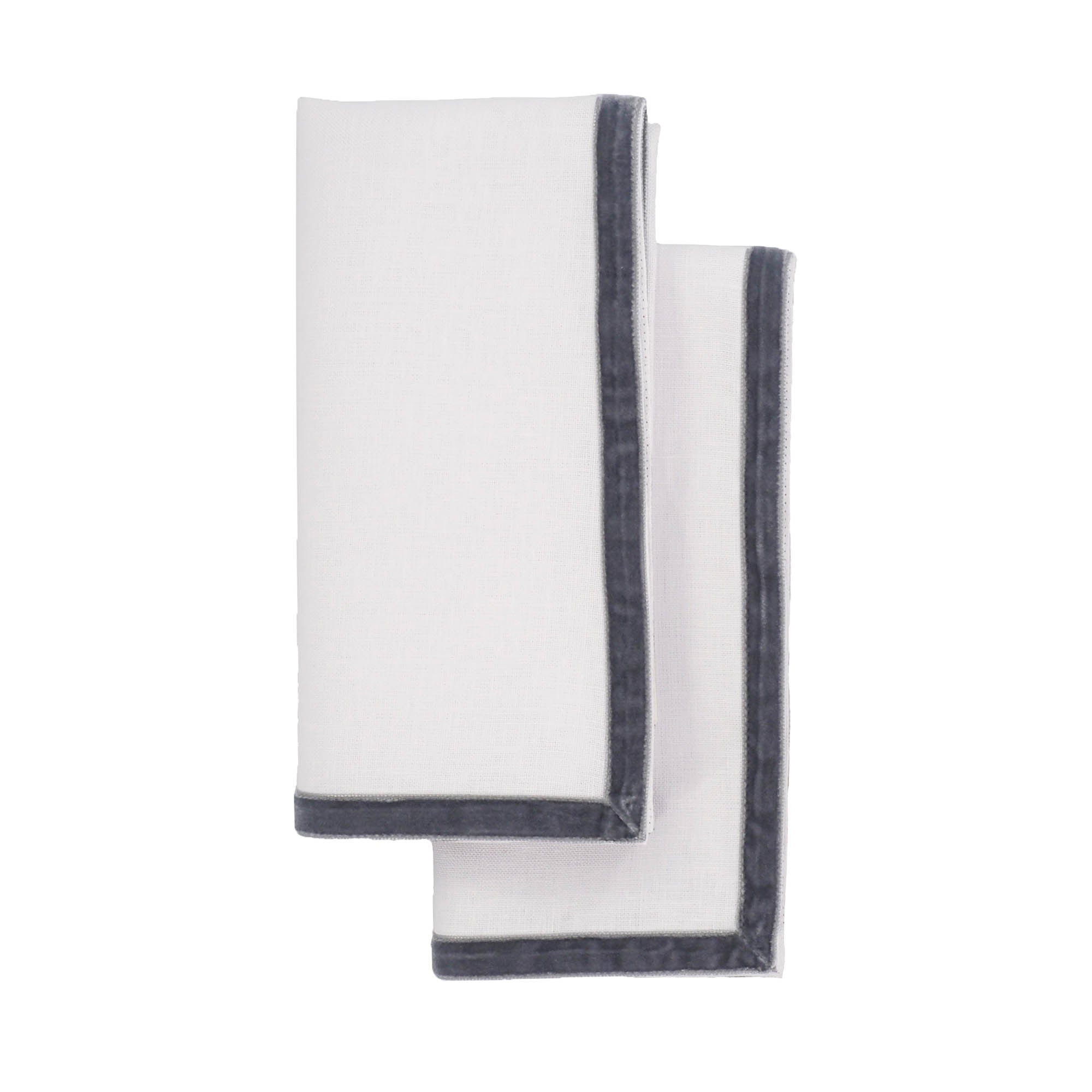 New York Linen Napkins with Silver Velvet Borders, Set of 4