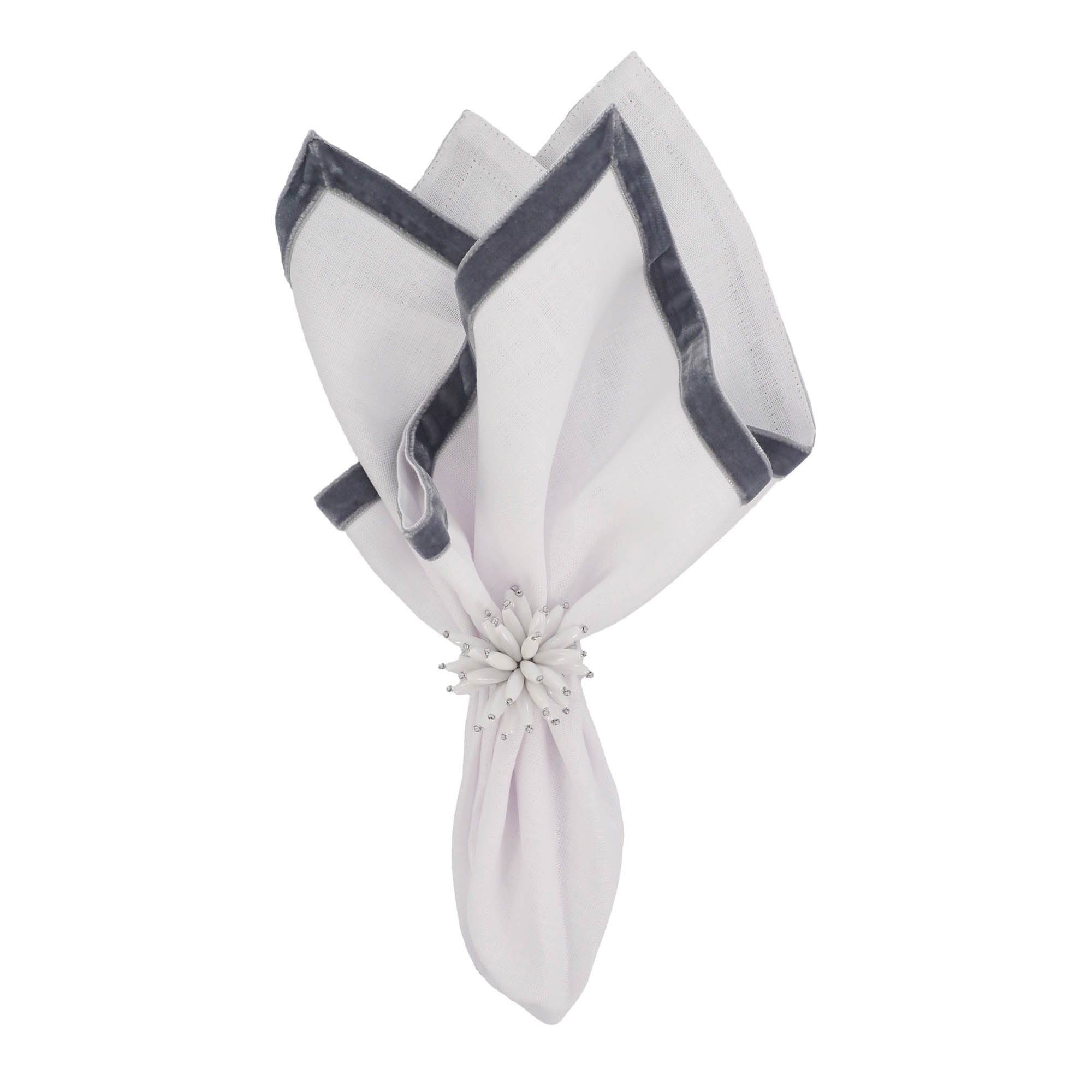 New York Linen Napkins with Silver Velvet Borders, Set of 4